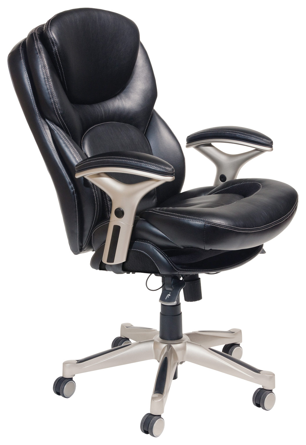 Angle View: Comfort - Leather Mid-Back Chair - Black