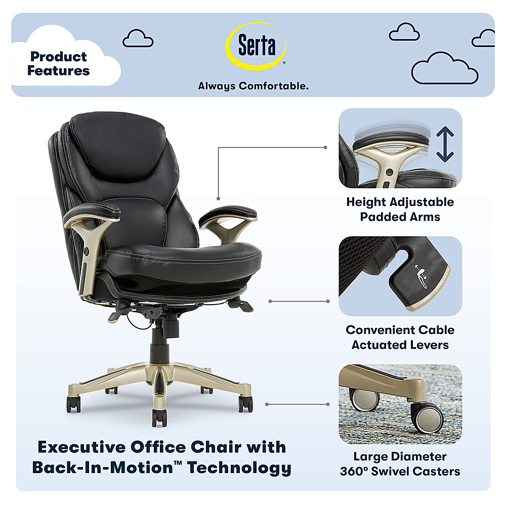 Angle View: Serta - Upholstered Back in Motion Health & Wellness Office Chair with Adjustable Arms - Bonded Leather - Black