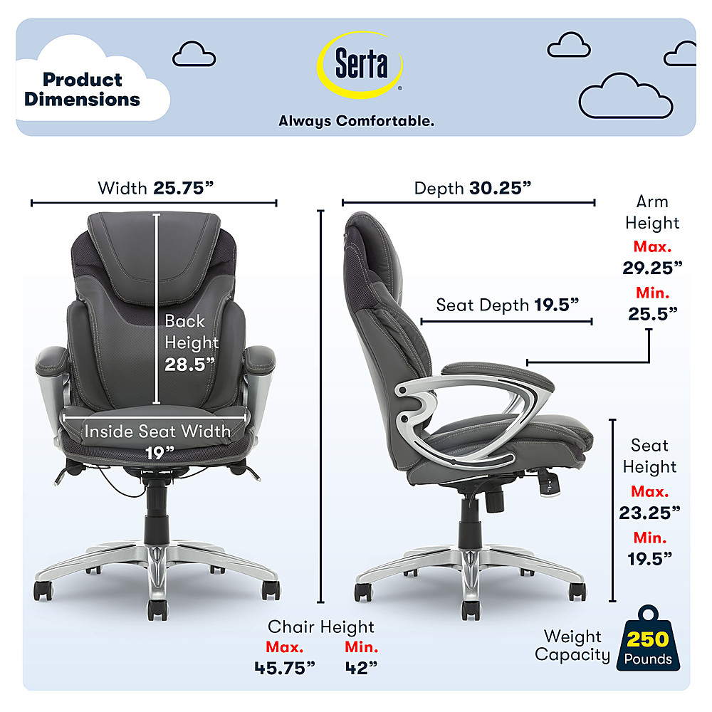 Left View: Serta - Bryce Bonded Leather Executive Office Chair with AIR Technology - Gray