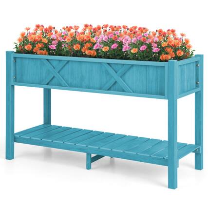 Front. SlickBlue - Outdoor Elevated Planter Box with Poly Wood Construction and Storage Shelf - Blue.