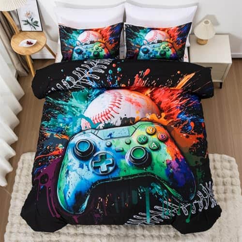 Reds Spade - Gaming Comforter Sets For Bedding Video Games Console Action Buttons Novelty Colorful Game Gamepad Controller - Green-Twin(6Pcs)