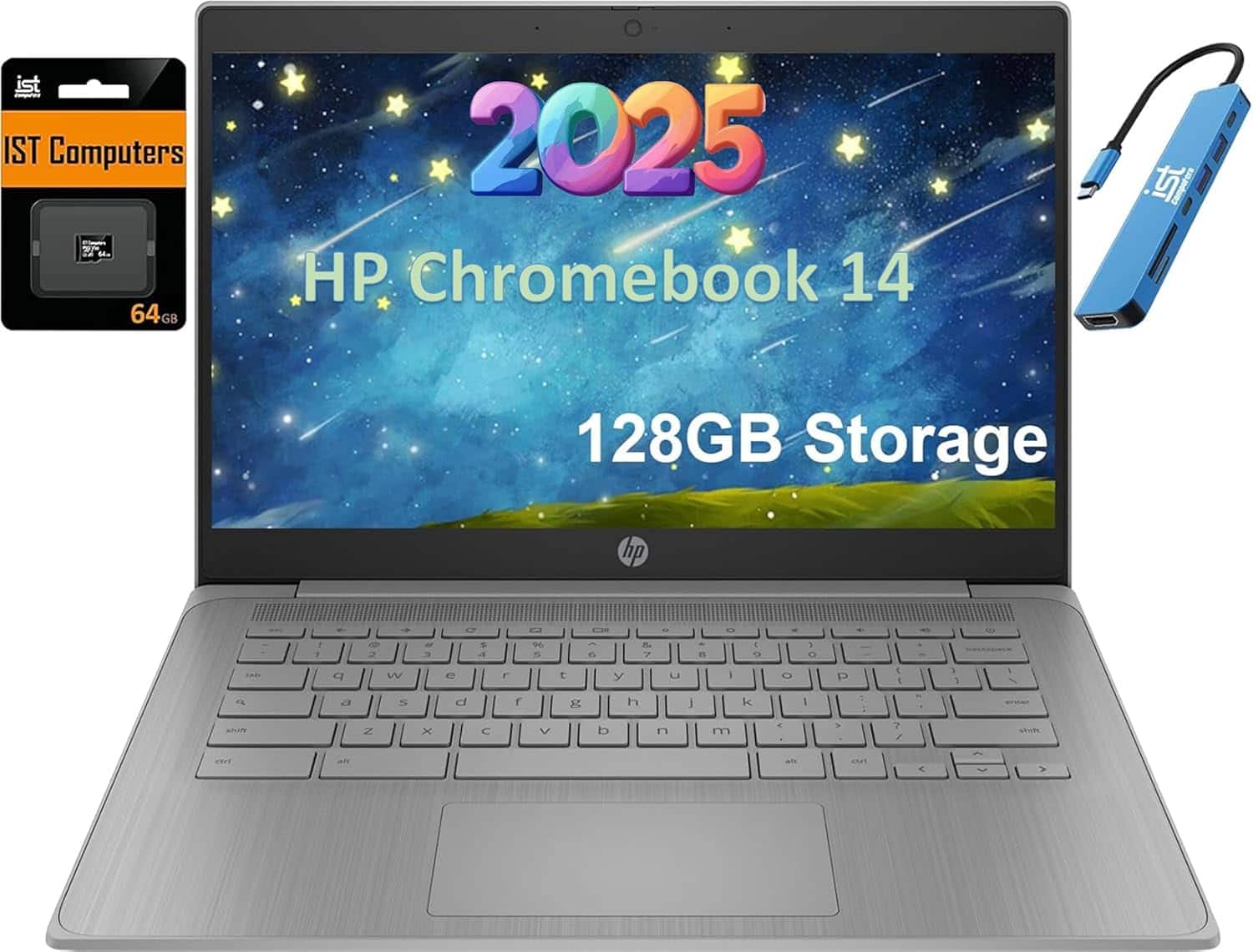 HP - Chromebook 14 14" HD Laptop - Intel Celeron N4120 with 4GB Memory - 128GB Storage - IST HUB - SD Card - Chrome OS - Gray