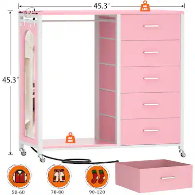 pink small dresser CSC DECOR INC Modern Wood 6-Drawers White/Pink Dresser Storage Cabinet for Kids (47 in. W x 17 in. D x 30 in. H) XS-WF297964AAH