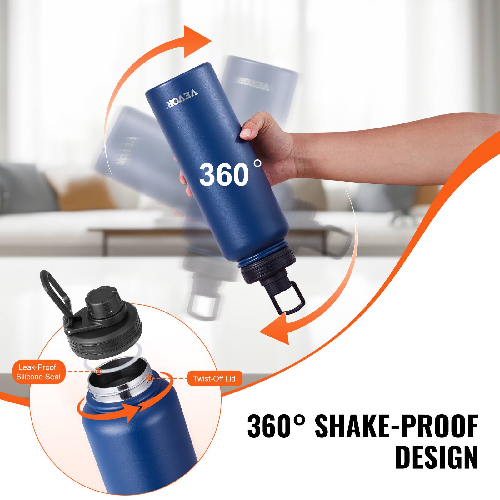 VEVOR VEVOR VEVOR 360 Leak-Proof Silicone Seal Twist-Off Lid 360° SHAKE-PROOF DESIGN