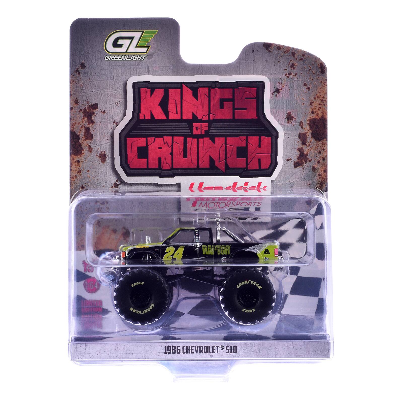 GL GREENLIGHT KINGS OF CRUNCH k MOTO MOTORSPORTS B 24 I RAPTOR : Po 1:64 SAGLE GOOD YEAR LIMITED EDITION VSon S79VS 1986 CHEVROLET 510
