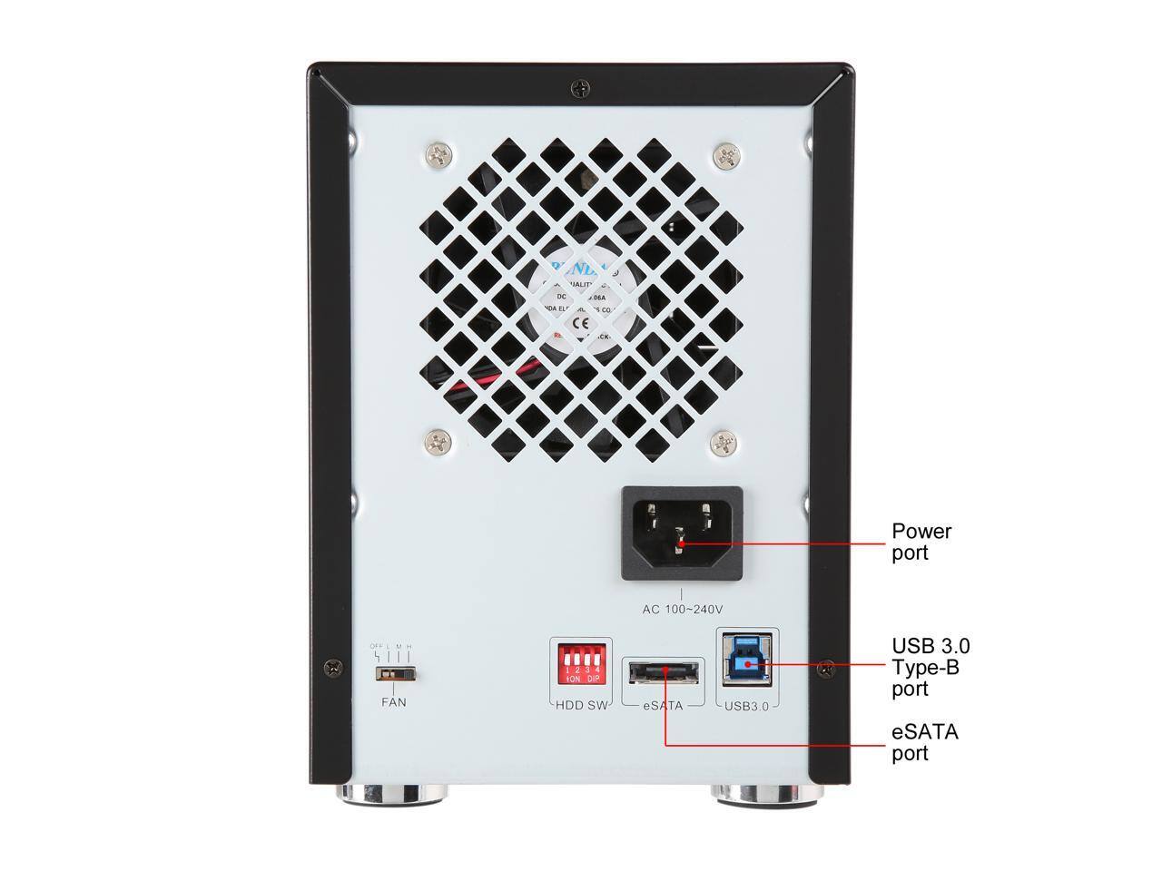 TALIT DC BEA YO da Y 10 CE Power port | AC 100~240V OFFIMH SI1T FAN 1234 2 A I0N OI HDD SW eSATA USB3.0 USB 3.0 Type-B port eSATA port