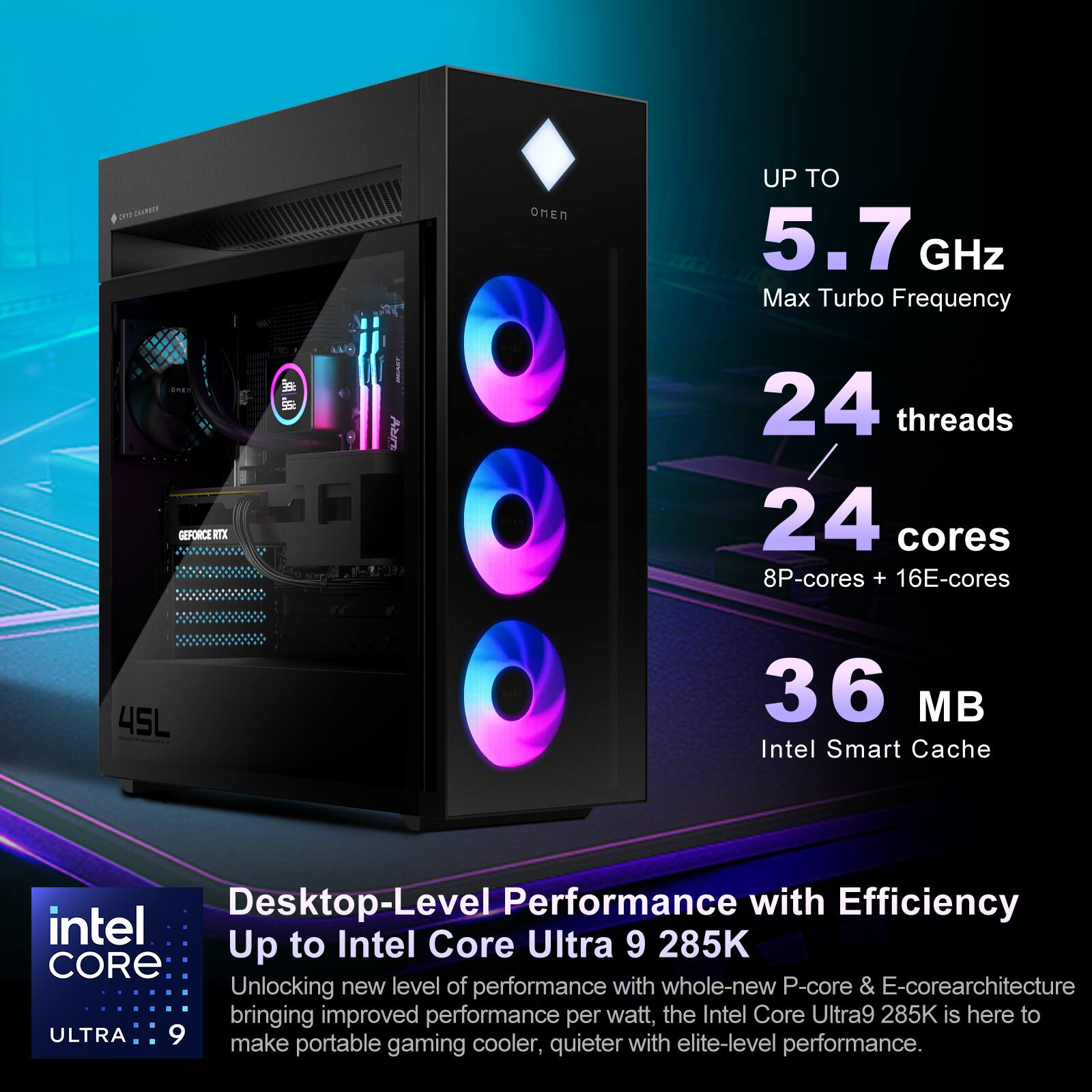 HP OMEN Upgraded Omen 45L Gaming Desktop Intel Core Ultra 9 285K