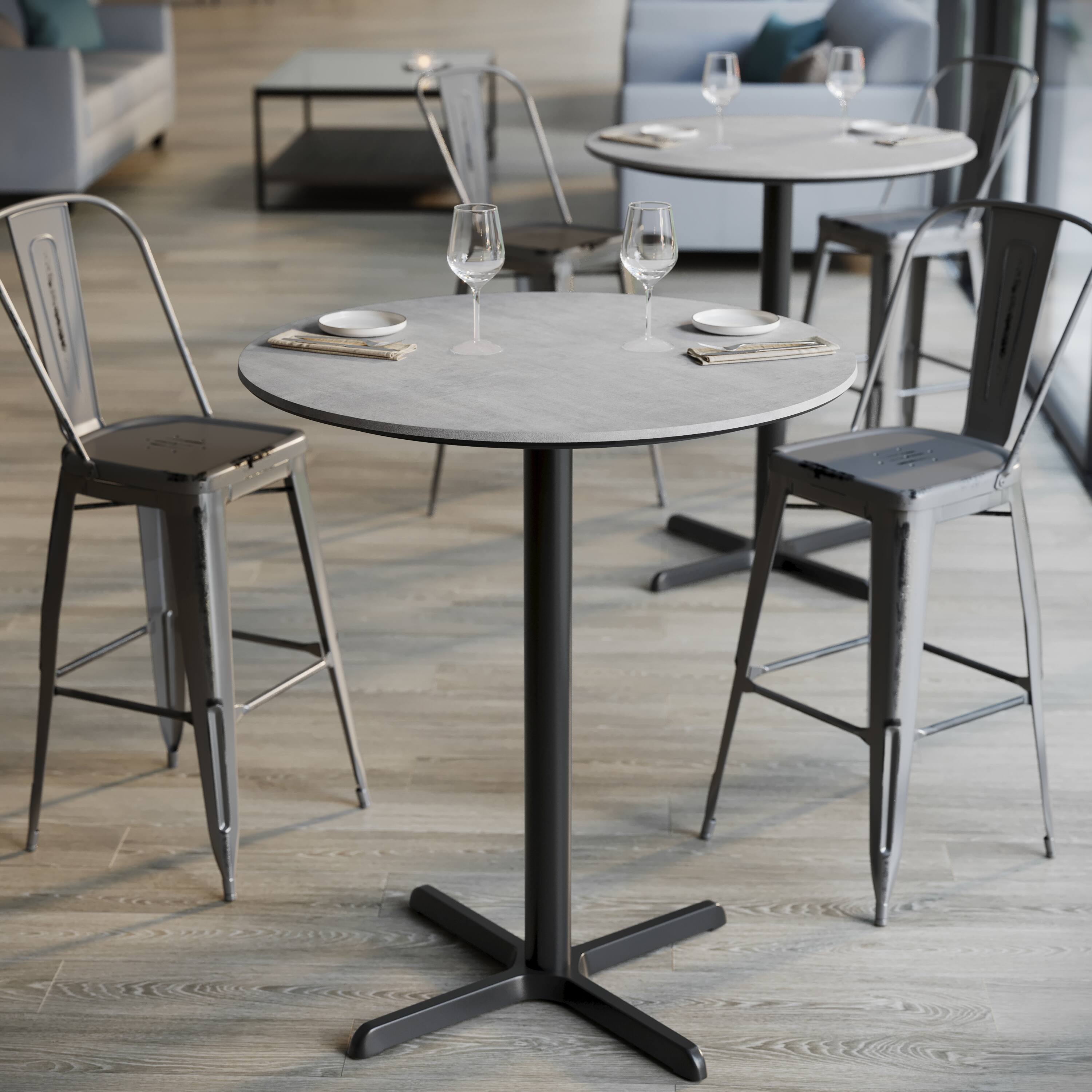 Alt View 4. Emma + Oliver - PureShield Tabletop with Seam-Free Surface Innovation and Bar Height Base - Gray Faux Concrete/Black Base.