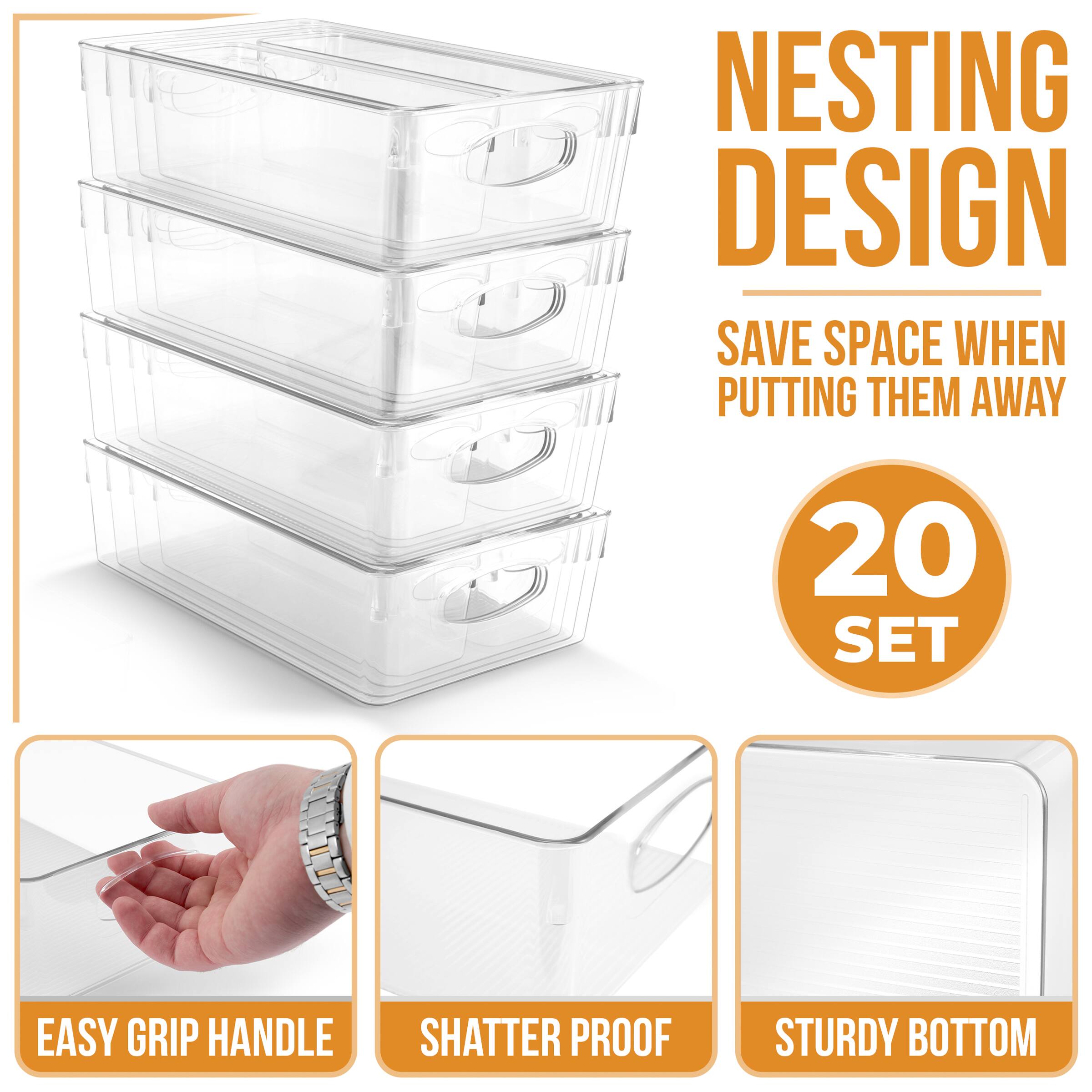 NESTING DESIGN  
SAVE SPACE WHEN PUTTING THEM AWAY  
20 SET  

EASY GRIP HANDLE  
SHATTER PROOF  
STURDY BOTTOM