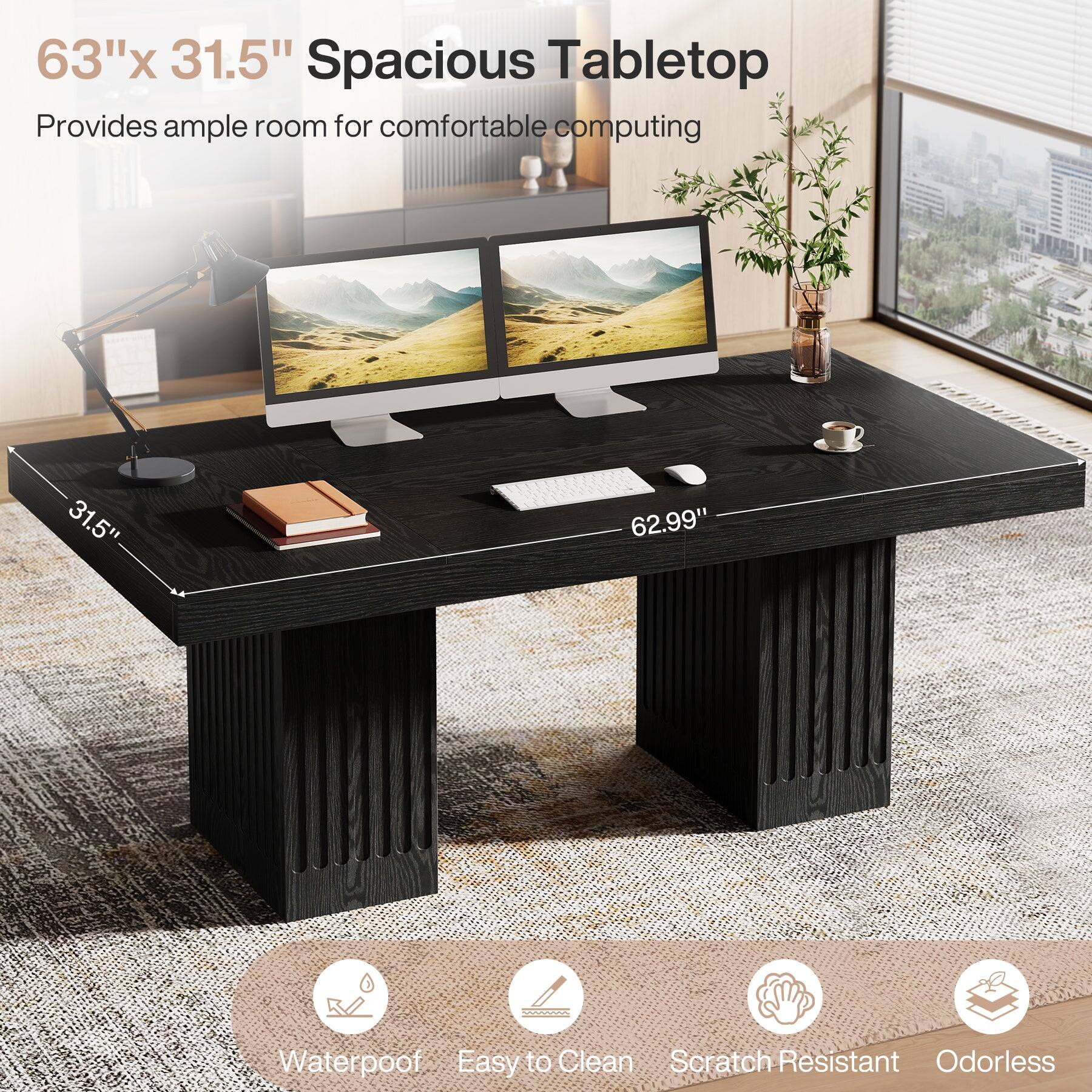 63" x 31.5" Spacious Tabletop  
Provides ample room for comfortable computing

31.5"  
62.99"

Waterproof  
Easy to Clean  
Scratch Resistant  
Odorless