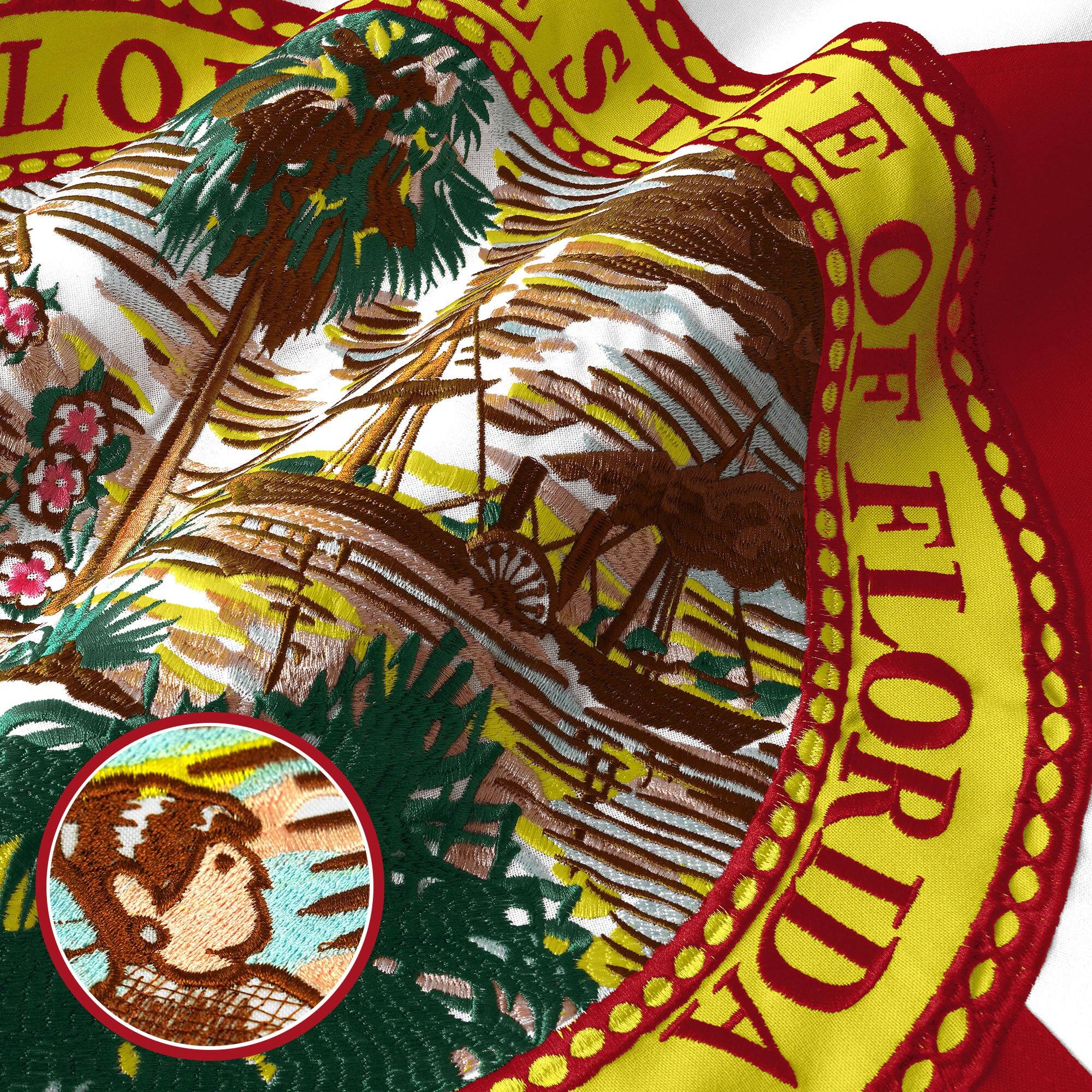 Angle. G128 - Florida State Flag — 6 x 10 ft Embroidered 220GSM Spun Polyester with Brass Grommets. - Assorted Colors.