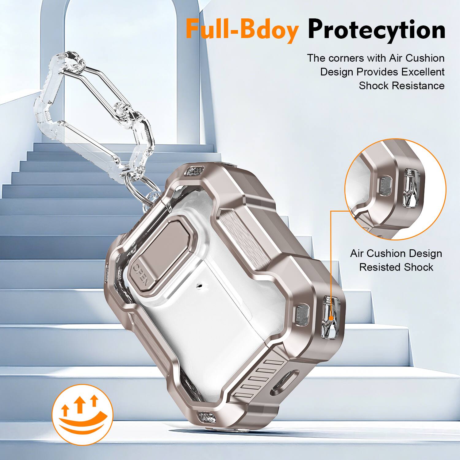 Full-Body Protection  
The corners with Air Cushion Design Provides Excellent Shock Resistance  
OPEN Air Cushion Design Resisted Shock