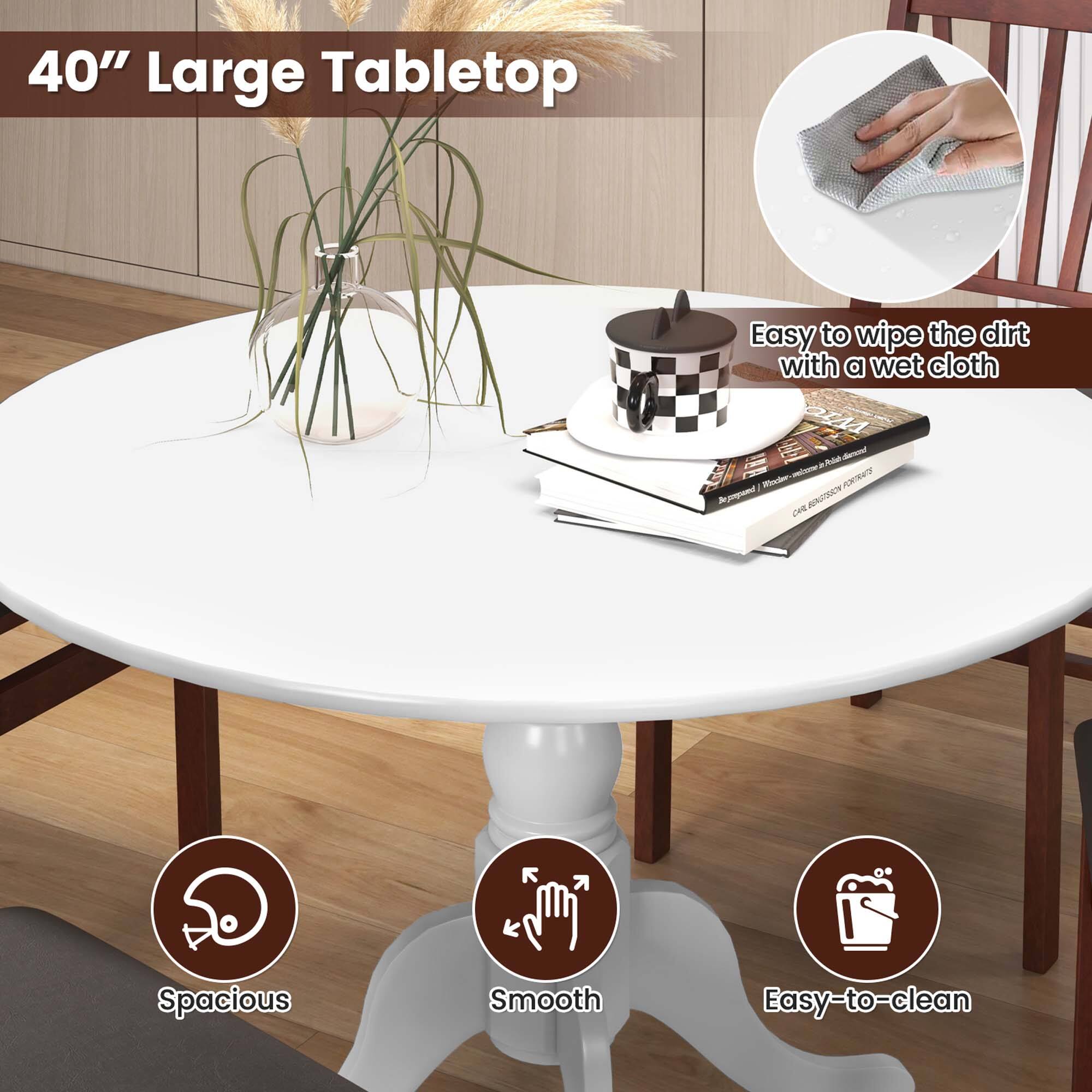 The text on the image reads: "40" Large Tabletop Easy to wipe the dirt with a wet cloth 2M1 - - Weder hnand RUTSION 2n Spacious Smooth Easy-to-clean."