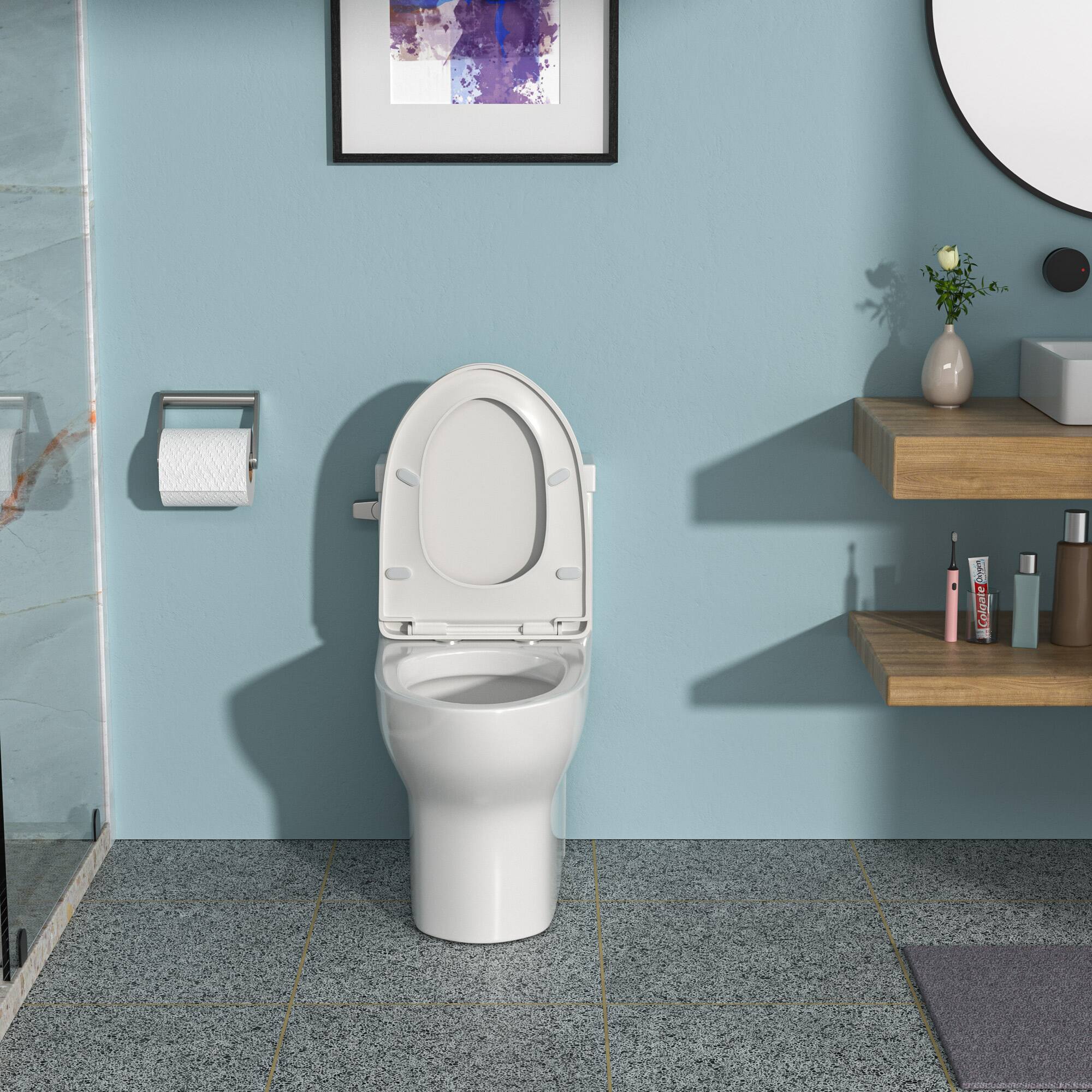 Back. TinyHomie - Ceramic One Piece Toilet Single Flush with Soft Closing Seat - White.