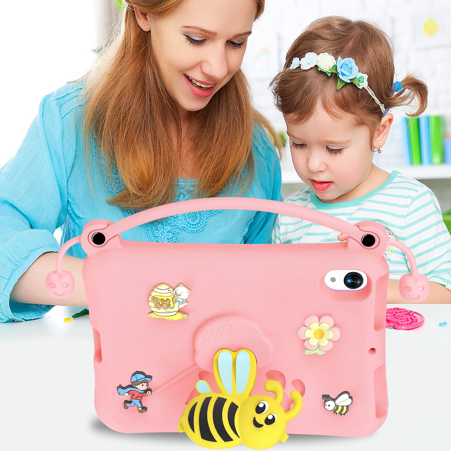 Alt View 4. Dteck - for Apple iPad mini (A17 Pro) 2024 & iPad mini 6 2021 8.3" Kids EVA Tablet Case,Shockproof Kickstand Cover + Handle - Pink.