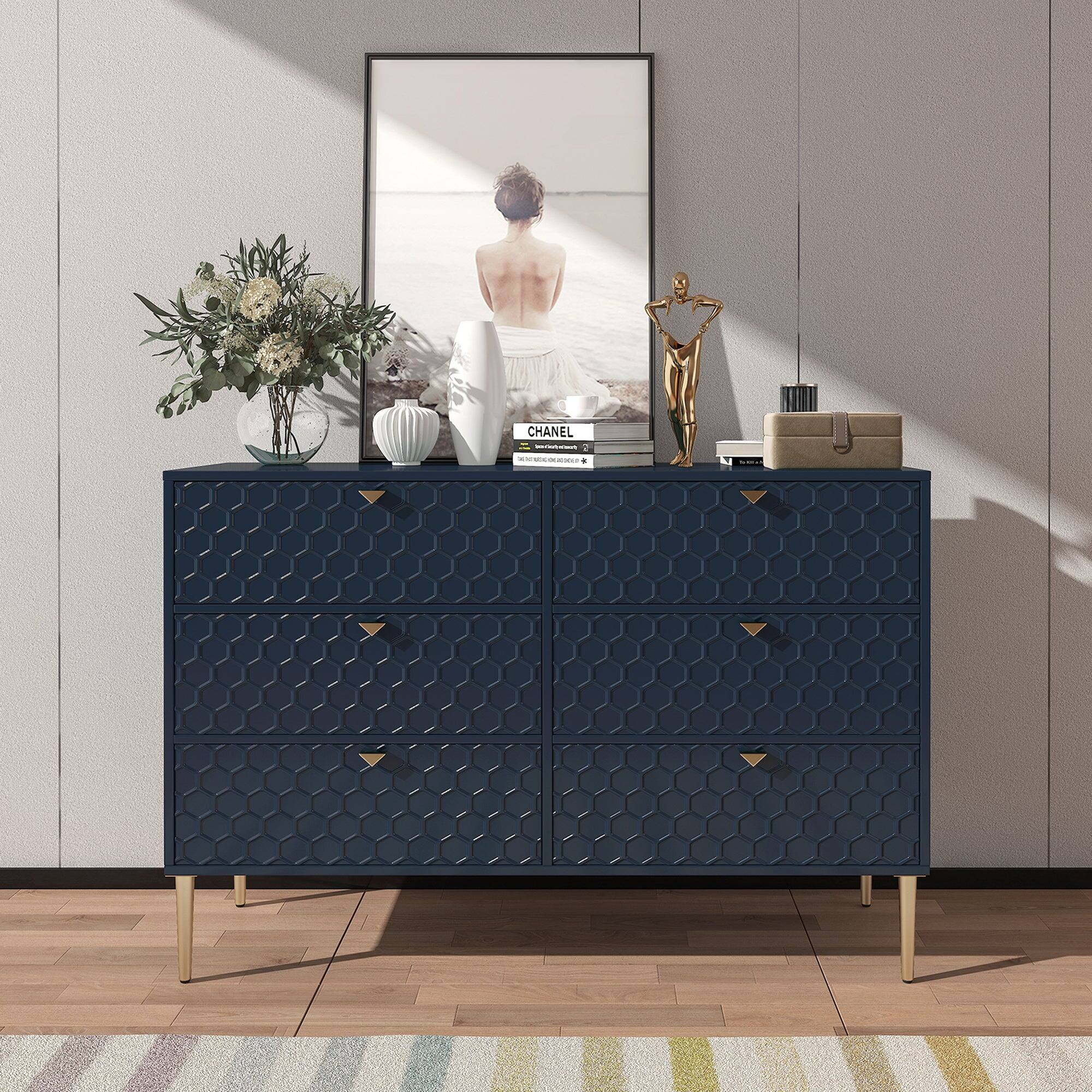 Alt View 2. Boyel Living - Blue Modern Indoor Accent Storage Cabinet with 6 Drawers - Blue.