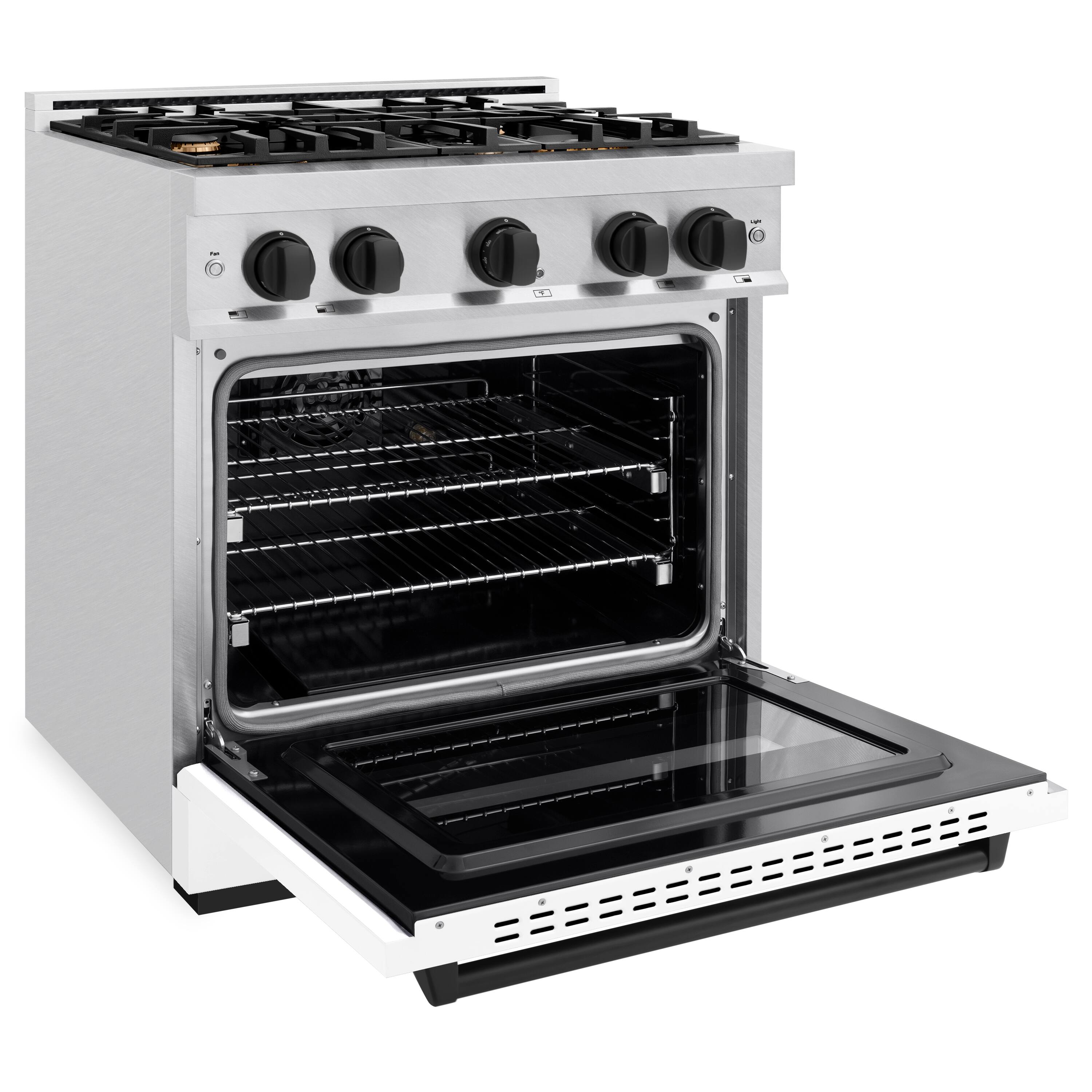 Left. ZLINE - ZLINE Autograph 30 in. Classic Satin Steel Gas Range with Black Accents (CGRSZ-WM-30-MB) - Black Matte.