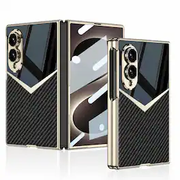 Dteck - Shockproof Leather Texture Case for Samsung Galaxy Z Fold8 Built in Screen Film Raised Edge Precision Camera Defense - Carbonfiber