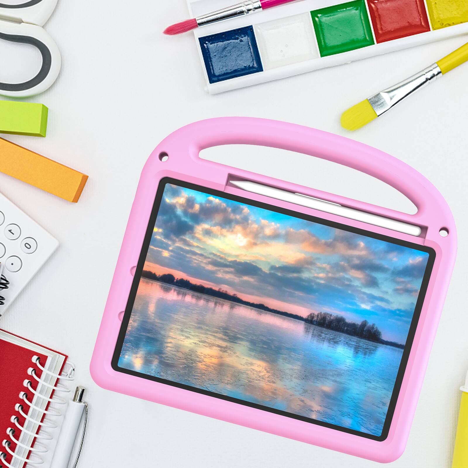 Alt View 3. Dteck - Kids Shock-absorbent TPU Tablet Case for Apple iPad Pro (M4) 11" 2024 with Shoulder Strap and Pencil Holder Back Cover - Pink.