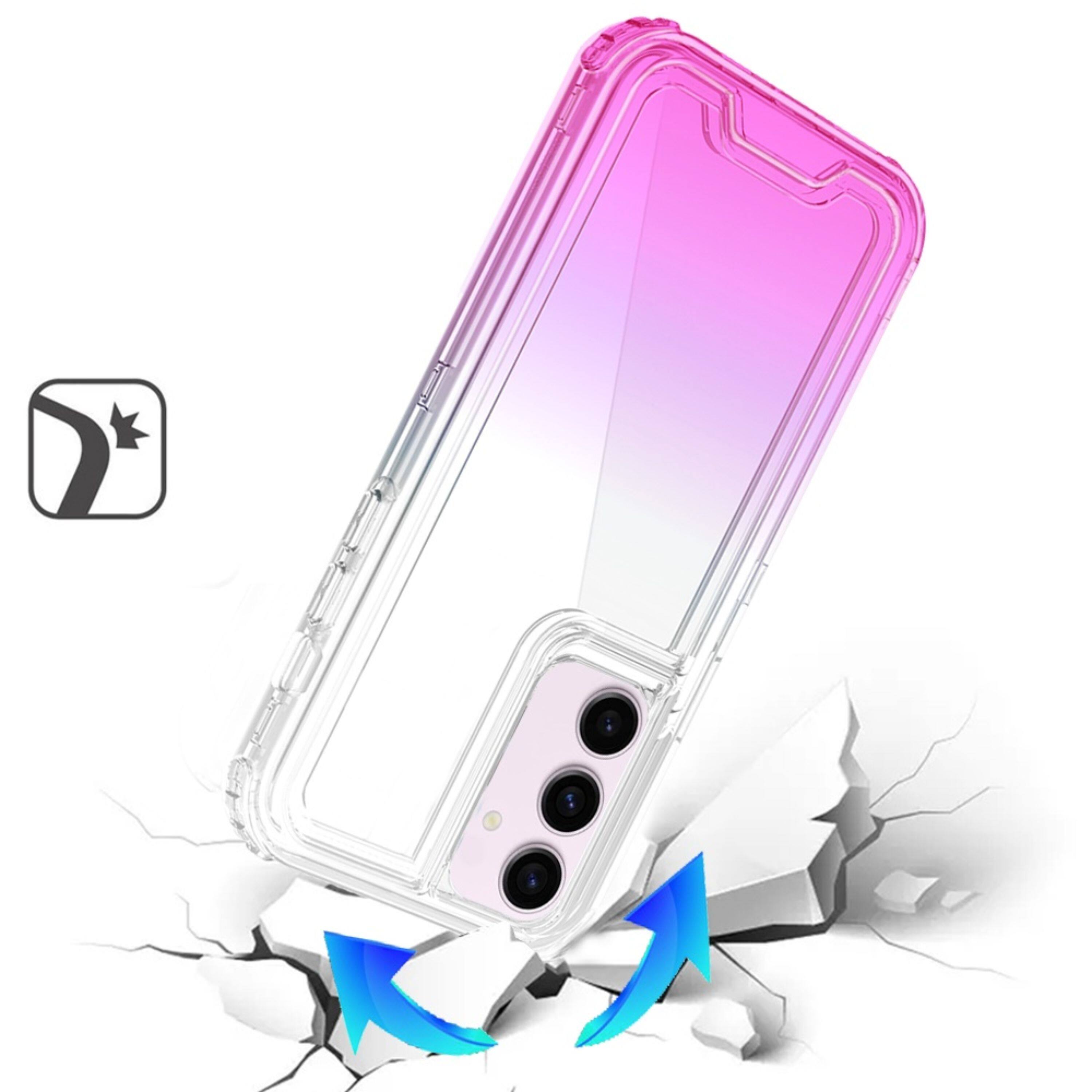 Left. Kitcheniva - Thick Two Tone 3in1 Shockproof Hybrid Plus Tempered Glass For Samsung S25/S24 Clear/Purple - Clear/Purple.