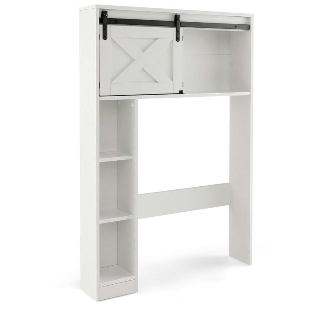 Front. Kadyn - 4Tier Over The Toilet Storage Cabinet with Sliding Barn Door and Storage ShelvesWhite Bathroom Cabinet - White.
