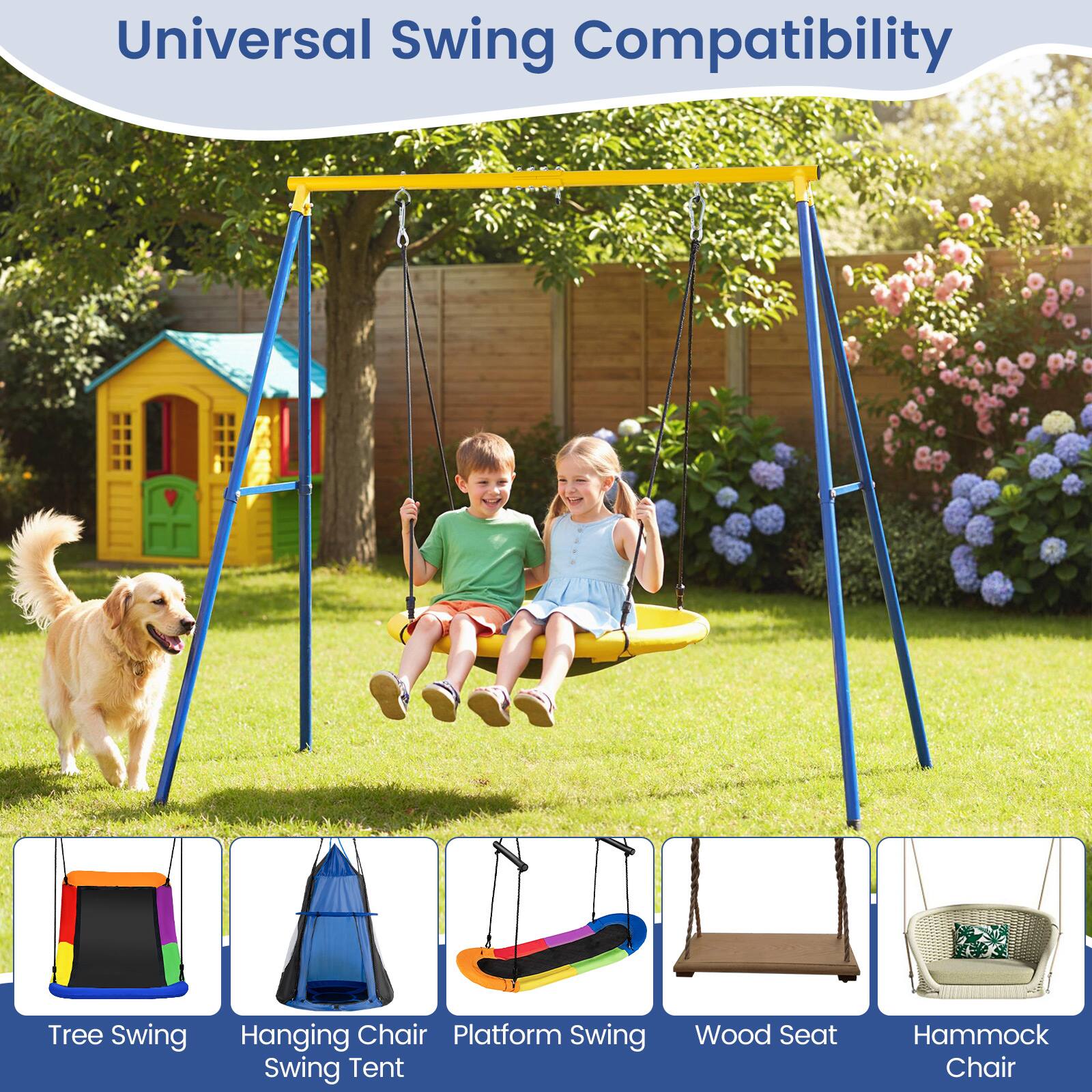 Universal Swing Compatibility

Tree Swing  
Hanging Chair  
Platform Swing  
Swing Tent  
Wood Seat  
Hammock Chair