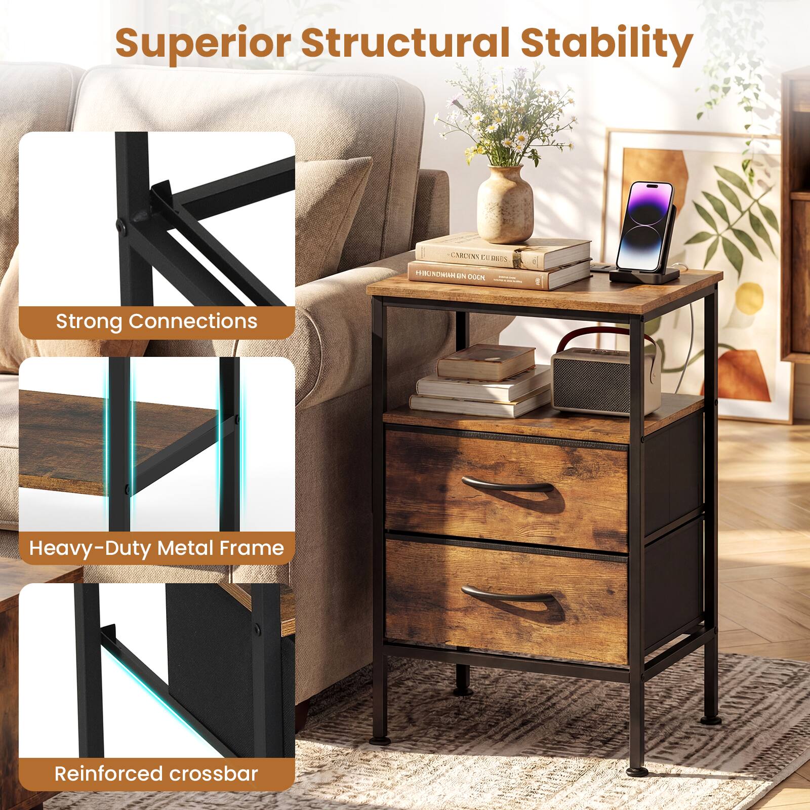 Superior Structural Stability

- Strong Connections
- Heavy-Duty Metal Frame
- Reinforced crossbar