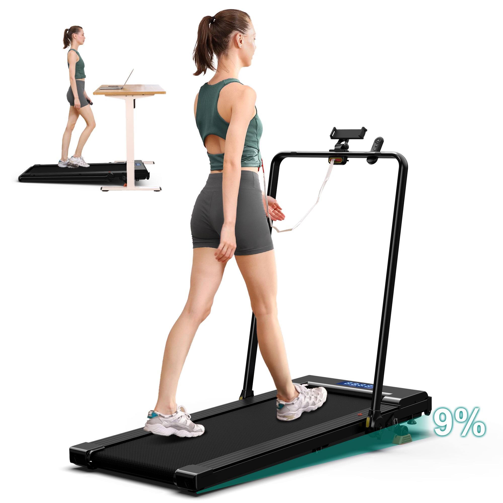 Front. LICHICO - Compact Folding Treadmill with Incline, 8.7MPH Adjustable Treadmill with Handles, Electric Walking Treadmill - black.