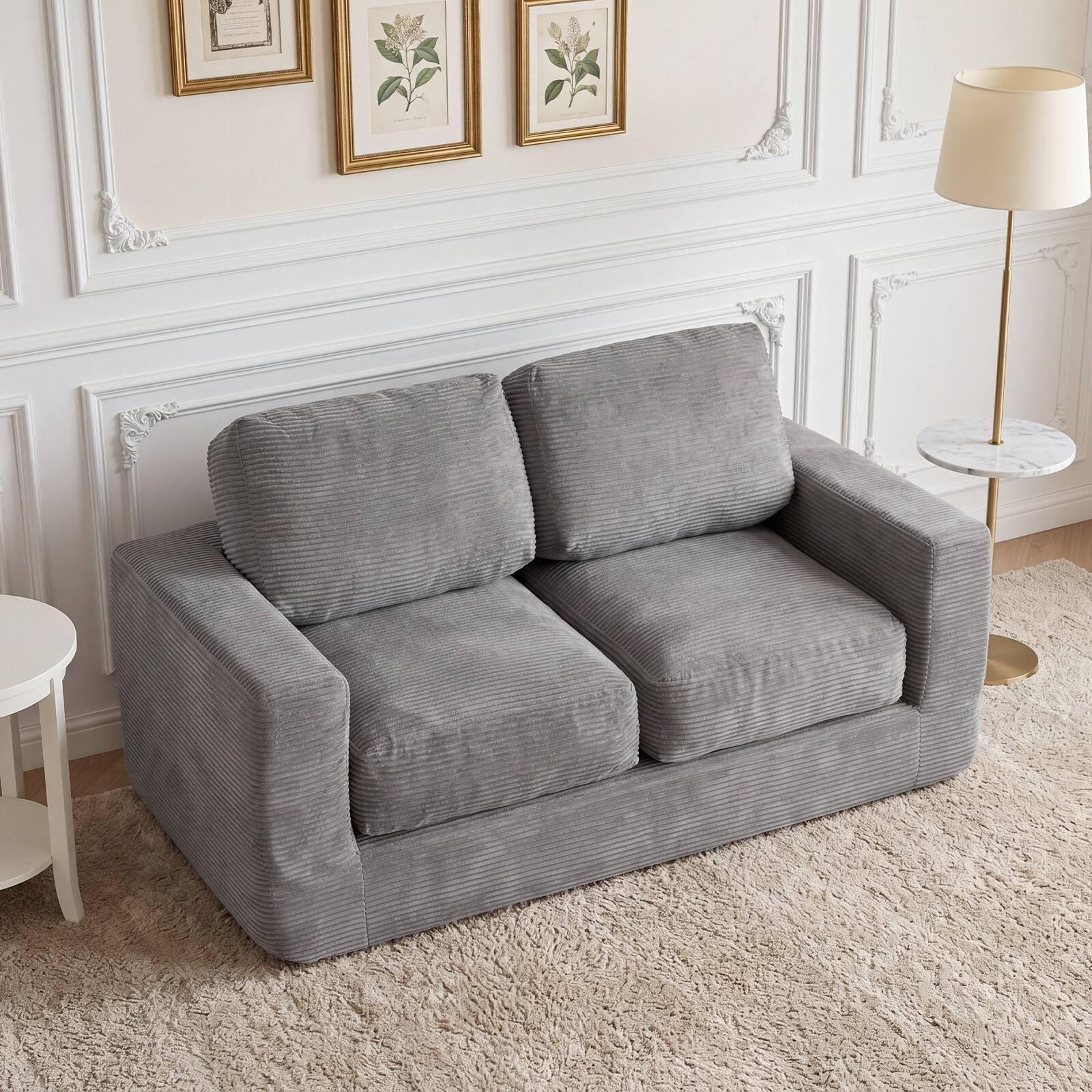 Alt View 1. Costway - Costway Floor Couch, Loveseat Foam Sofa with Removable Corduroy Cover, Back & Seat Cushions - Gray.