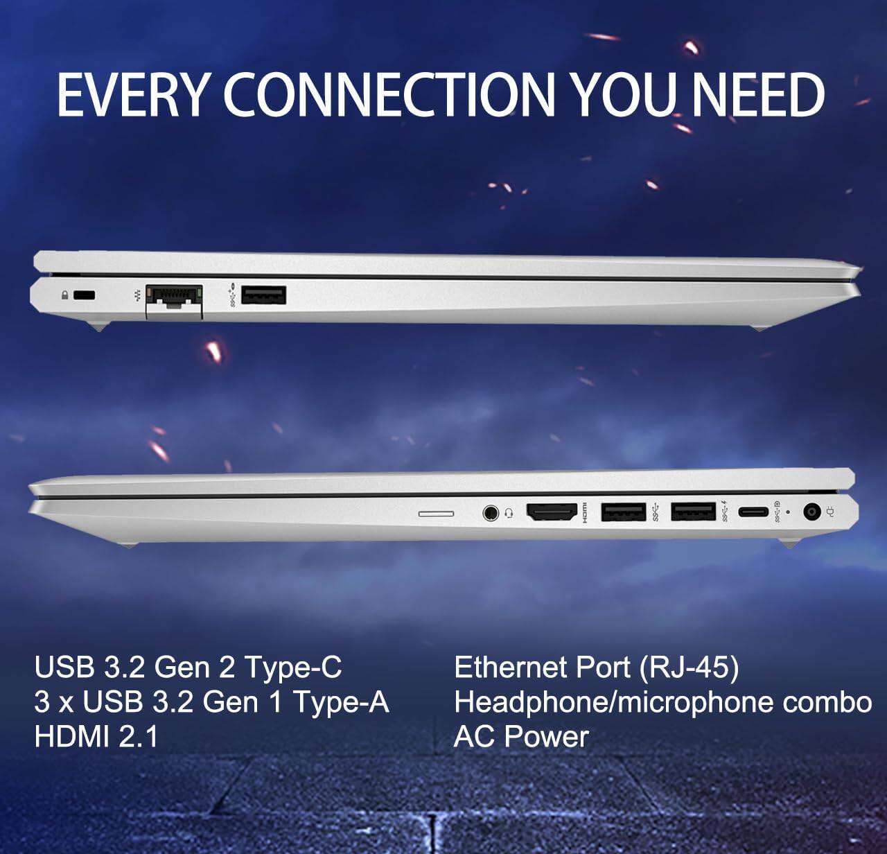 EVERY CONNECTION YOU NEED

USB 3.2 Gen 2 Type-C  
3 x USB 3.2 Gen 1 Type-A  
HDMI 2.1  

Ethernet Port (RJ-45)  
Headphone/microphone combo  
AC Power