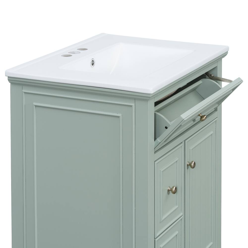 Alt View 8. Loheer - Loheer 24 inch bathroom vanity with sink, green bathroom vanity cabinet, vanity with adjustable shelf and ceramic basin - Green.