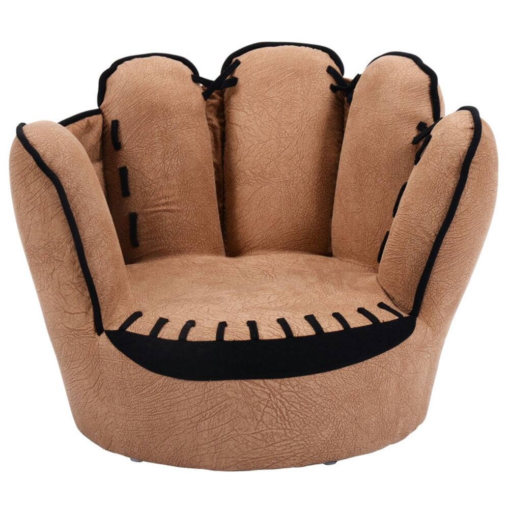 Front. Pefilos - Household Five Fingers Baseball Glove Shaped Kids Leisure Upholstered Sofa, Kids Couch for Kids - Brown.