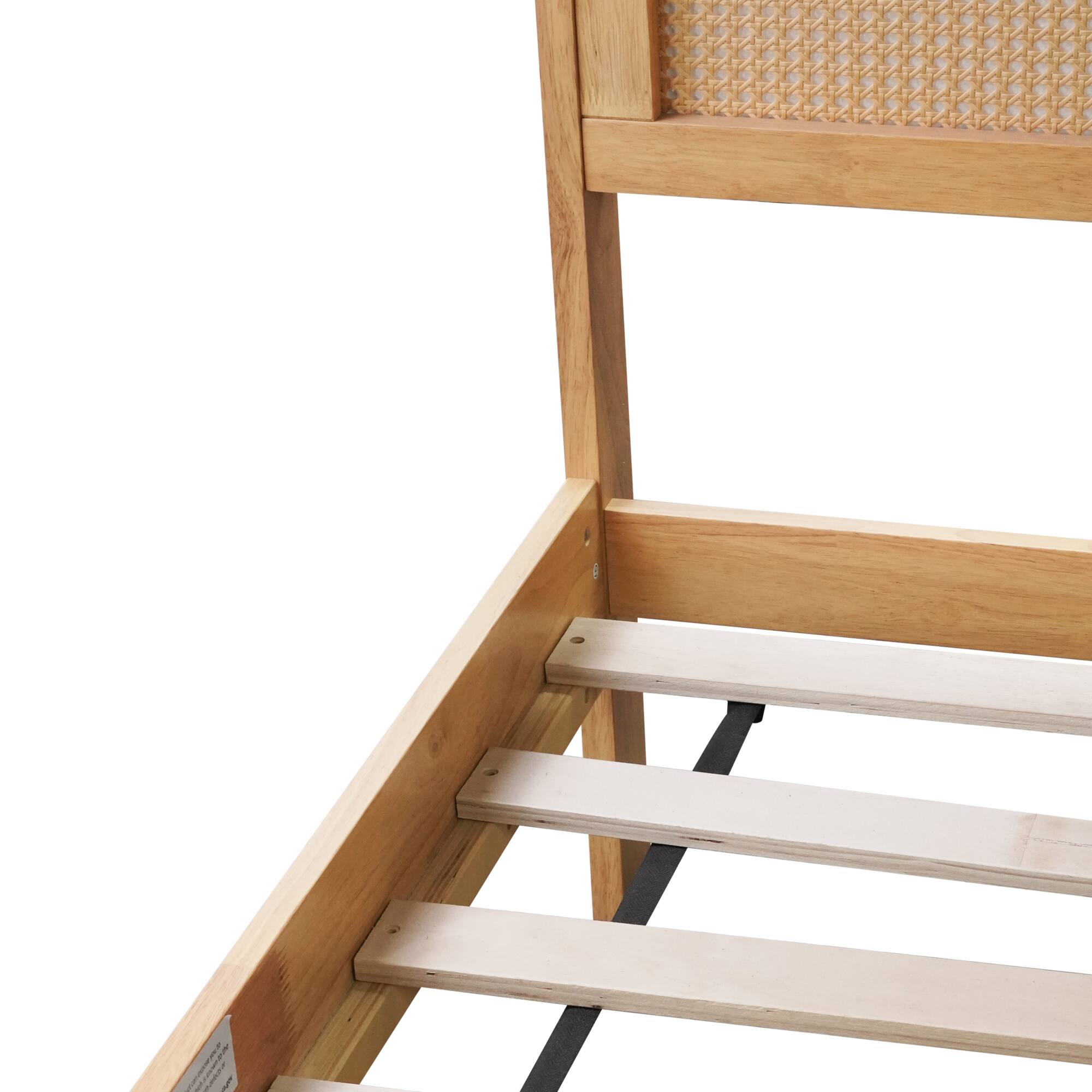 Alt View 1. GOODSILO - Full Size Bed with Rattan Headboard and Two Storage Drawers, Solid Wood Frame with Enhanced Support Slats - White Oak.