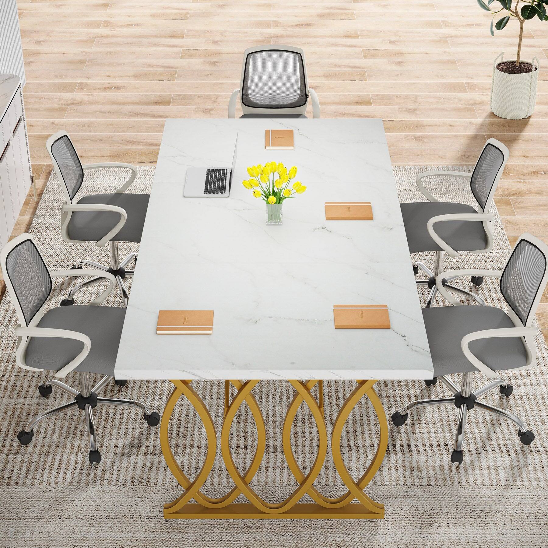 Alt View 1. Tribesigns - Office Executive Desk with Engineered Wood Construction, Metal Frame, for Computer Work and Writing in Home Offices - White.
