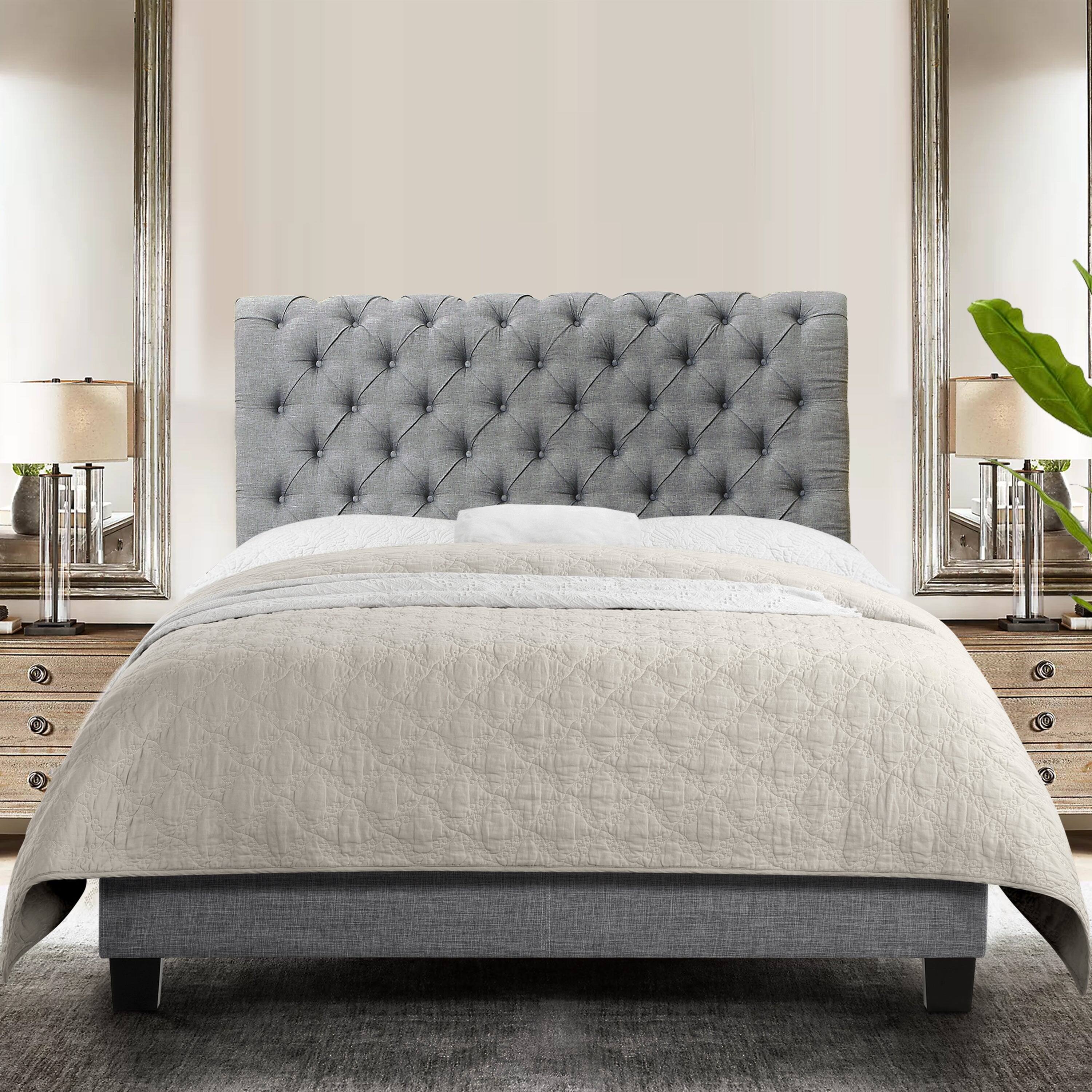 Alt View 1. Boyel Living - Upholstered Bed with Button Tufted Headboard and Solid Wood Frame - Light Gray.