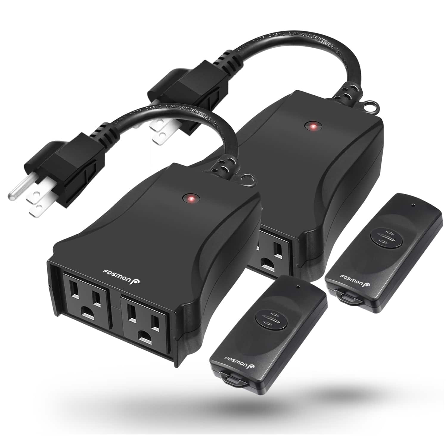 Fosmon - WavePoint [ETL Listed] 2 Pack US Outlet Plug with Wireless Remote Control, Weatherproof Indoor/Outdoor Outlet Adapter - Black