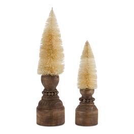 BreeBe - Mini Bottle Brush Tree on Pedestal (Set of 2) - Beige, Brown