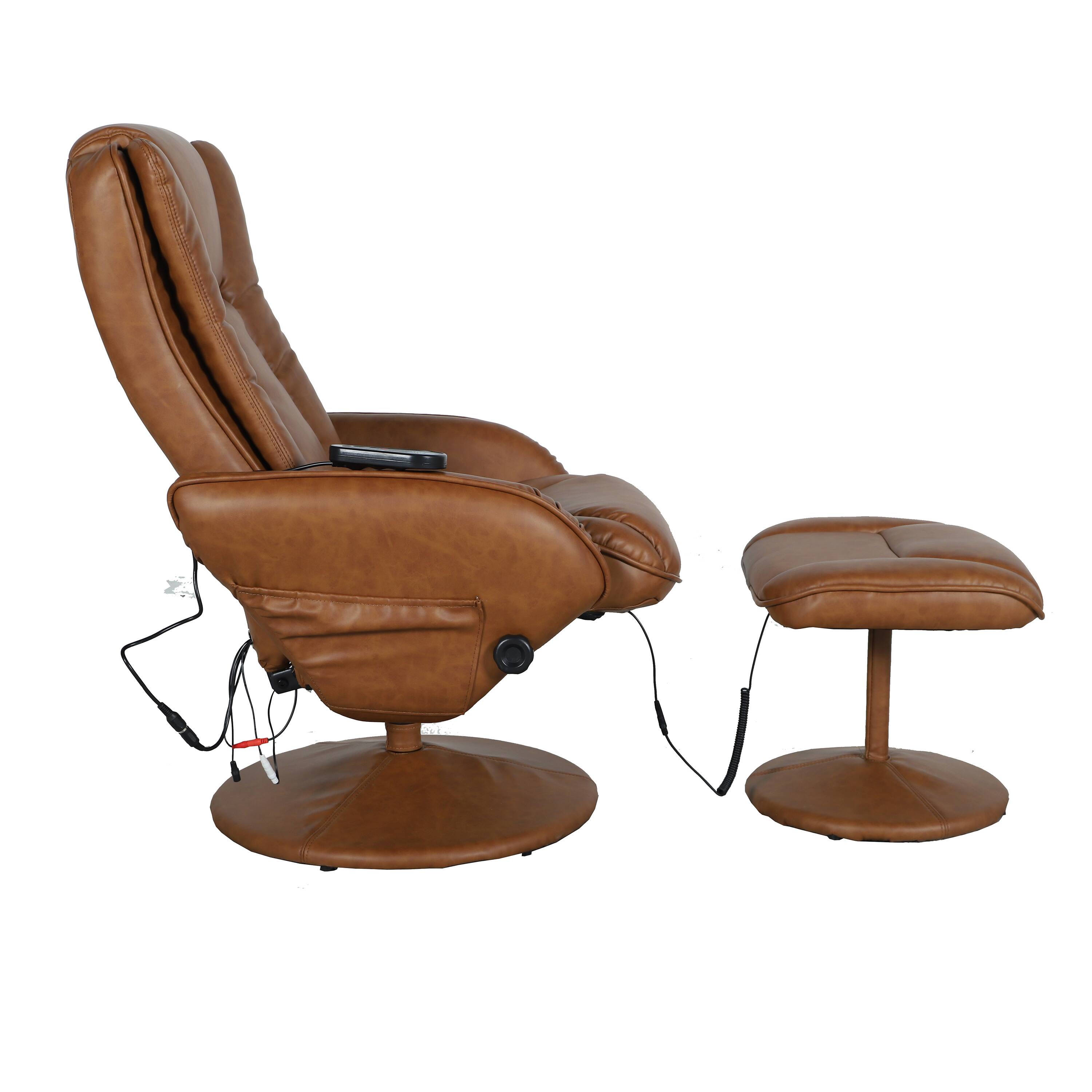 Alt View 8. Emma + Oliver - Massaging Multi-Position Plush Recliner with Side Pocket and Ottoman - Brown.