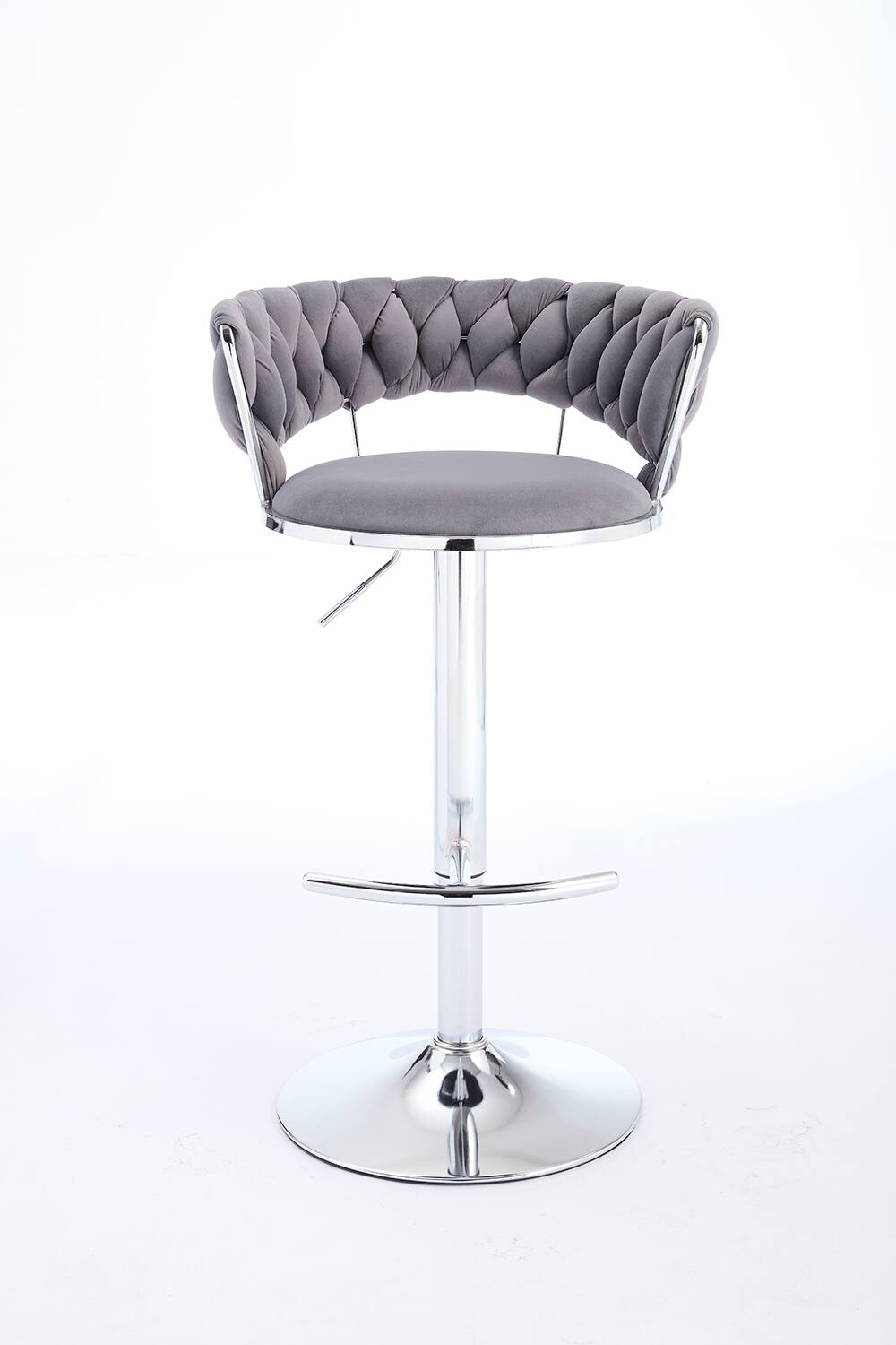 Alt View 4. APRILSOUL - Set of 2 Bar Stools Chrome Footrest Base Swivel Height Adjustable Velvet Chrome Leg GREY - White.