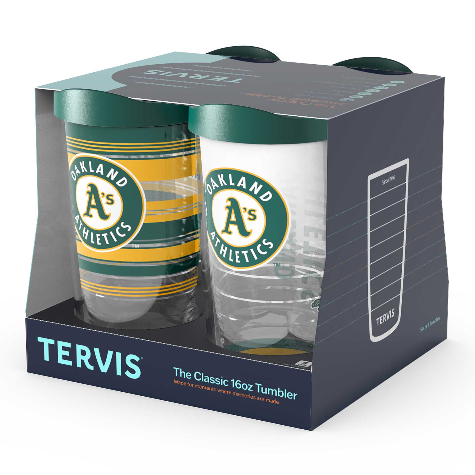 TERVIS  
The Classic 16oz Tumbler  
Made for moments where memories are made  

OAKLAND A's ATHLETICS  

TERVIS  
Since 1946  
Sport Tumbler