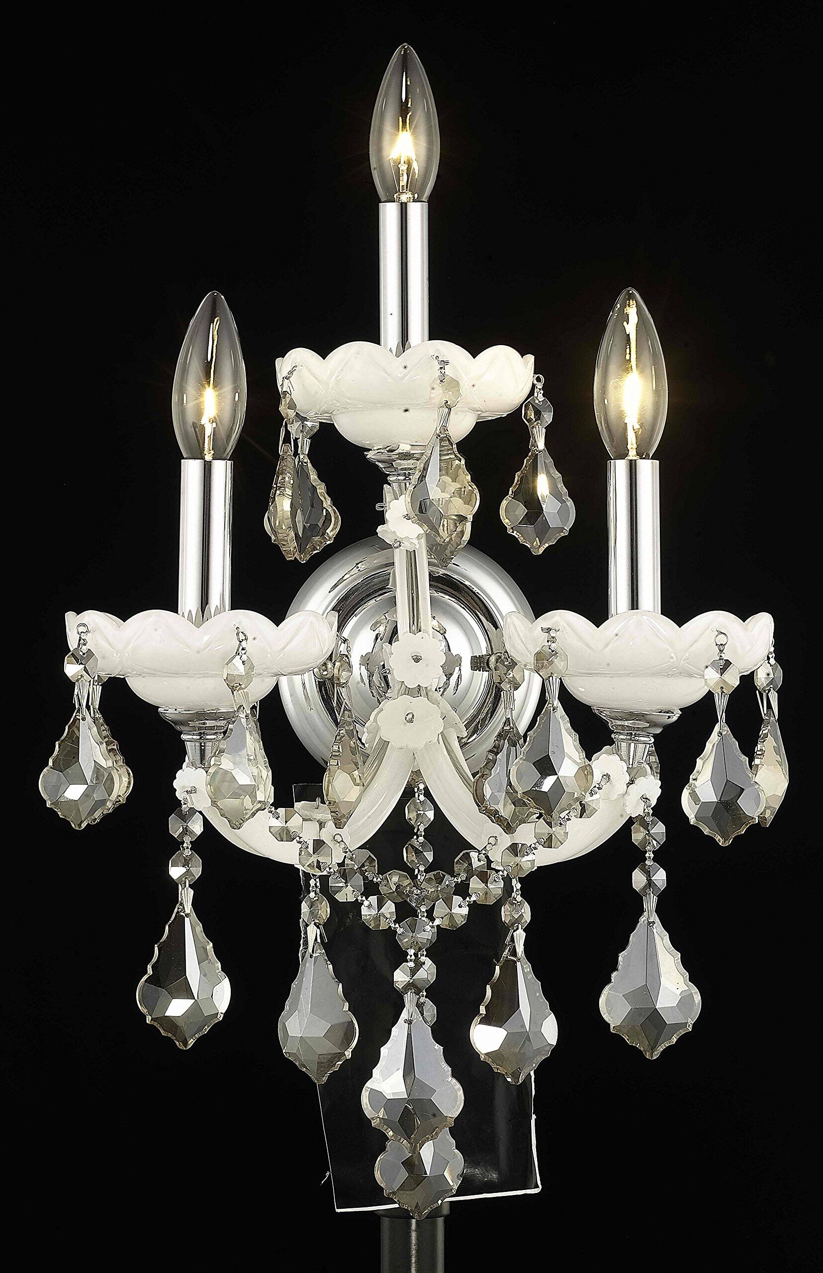 Angle. Elegant Lighting - Maria Theresa 3 light white Wall Sconce Clear Royal Cut Crystal - White.