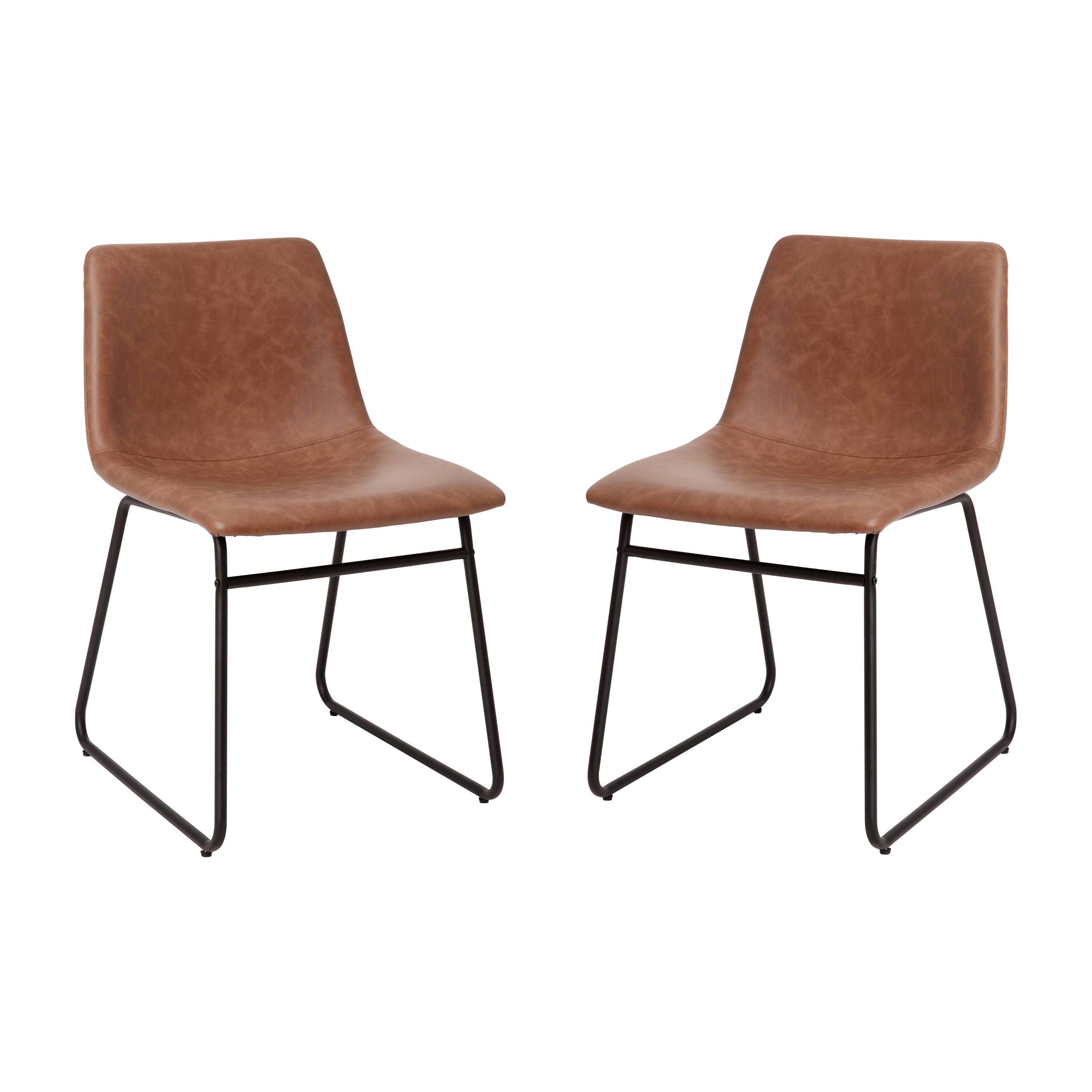 Alt View 1. Emma + Oliver - 18 Inch Indoor Dining Table Chairs, LeatherSoft Upholstery-Set of 2 - Light Brown LeatherSoft/Black Frame.