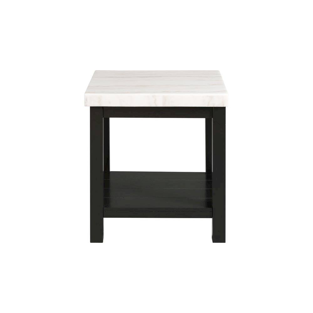 Front. FurniFact - White Marble Square Console Table with Acacia Base for Living Room - White.