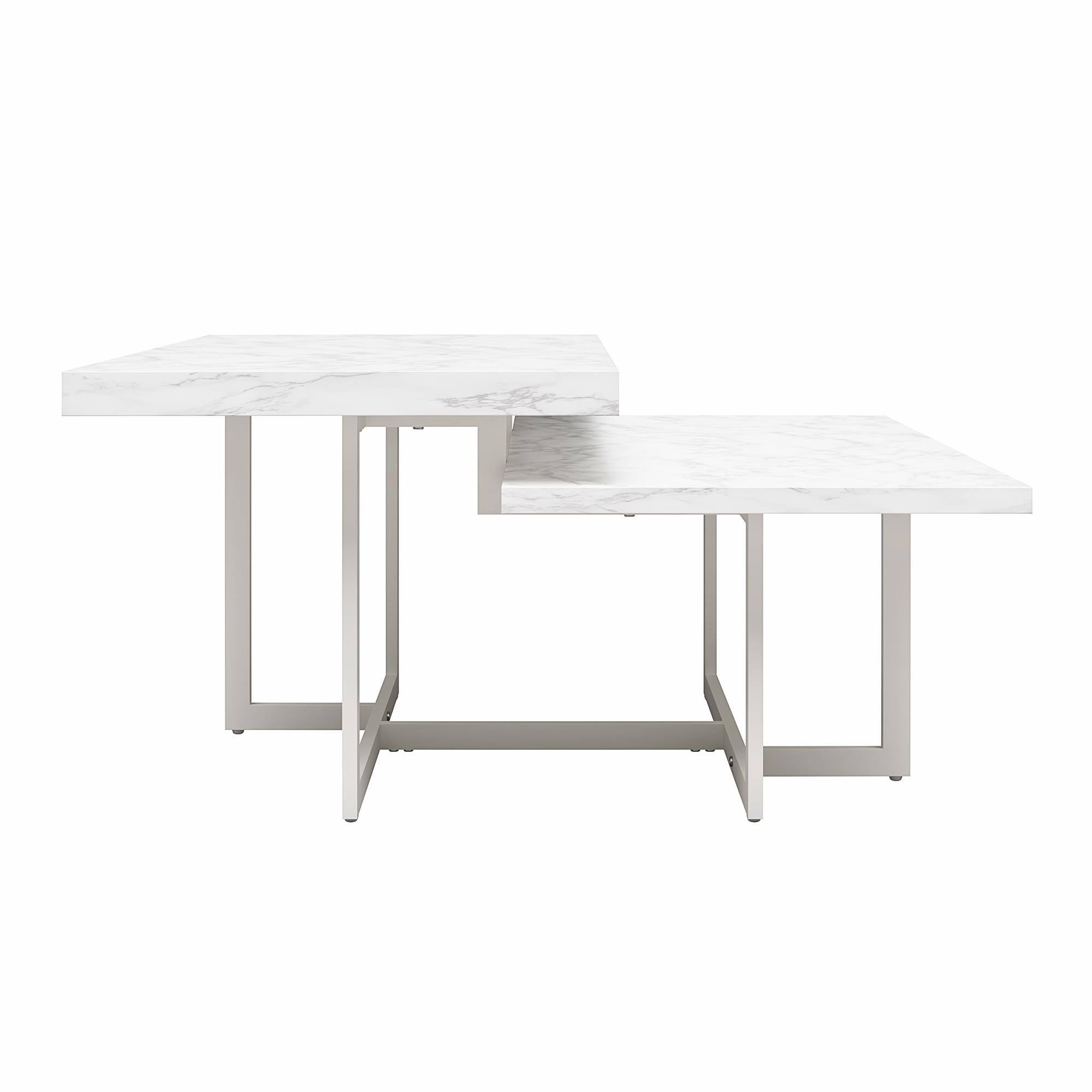Left. Aukfa - Coffee Table - MDF & Metal Frame, White Faux Marble Top, 2-Tier 50lb Capacity, 35.4"W x 36"D - White.