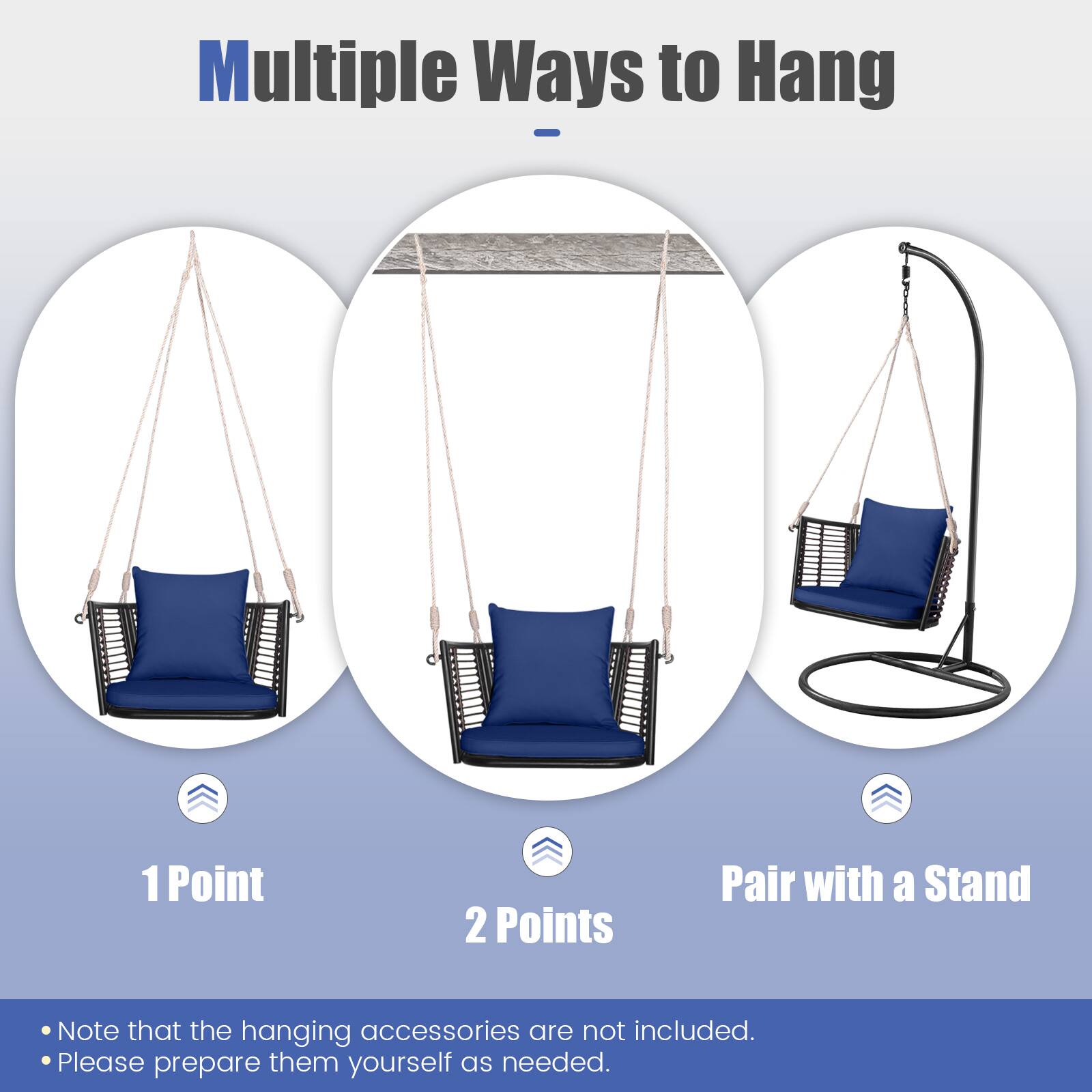 Multiple Ways to Hang

- 1 Point
- 2 Points
- Pair with a Stand

Note that the hanging accessories are not included. Please prepare them yourself as needed.