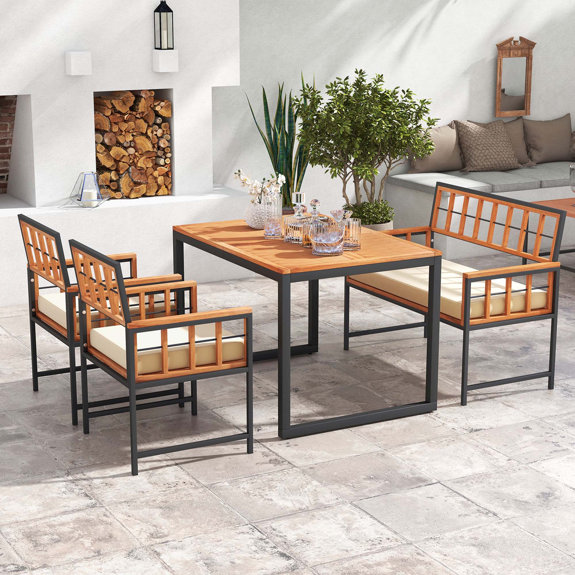 Alt View 1. Costway - 4 Piece Patio Dining Set Outdoor Wood Dining Furniture with 2 Chairs & 1 Lovesea - Natural and Black,Beige.