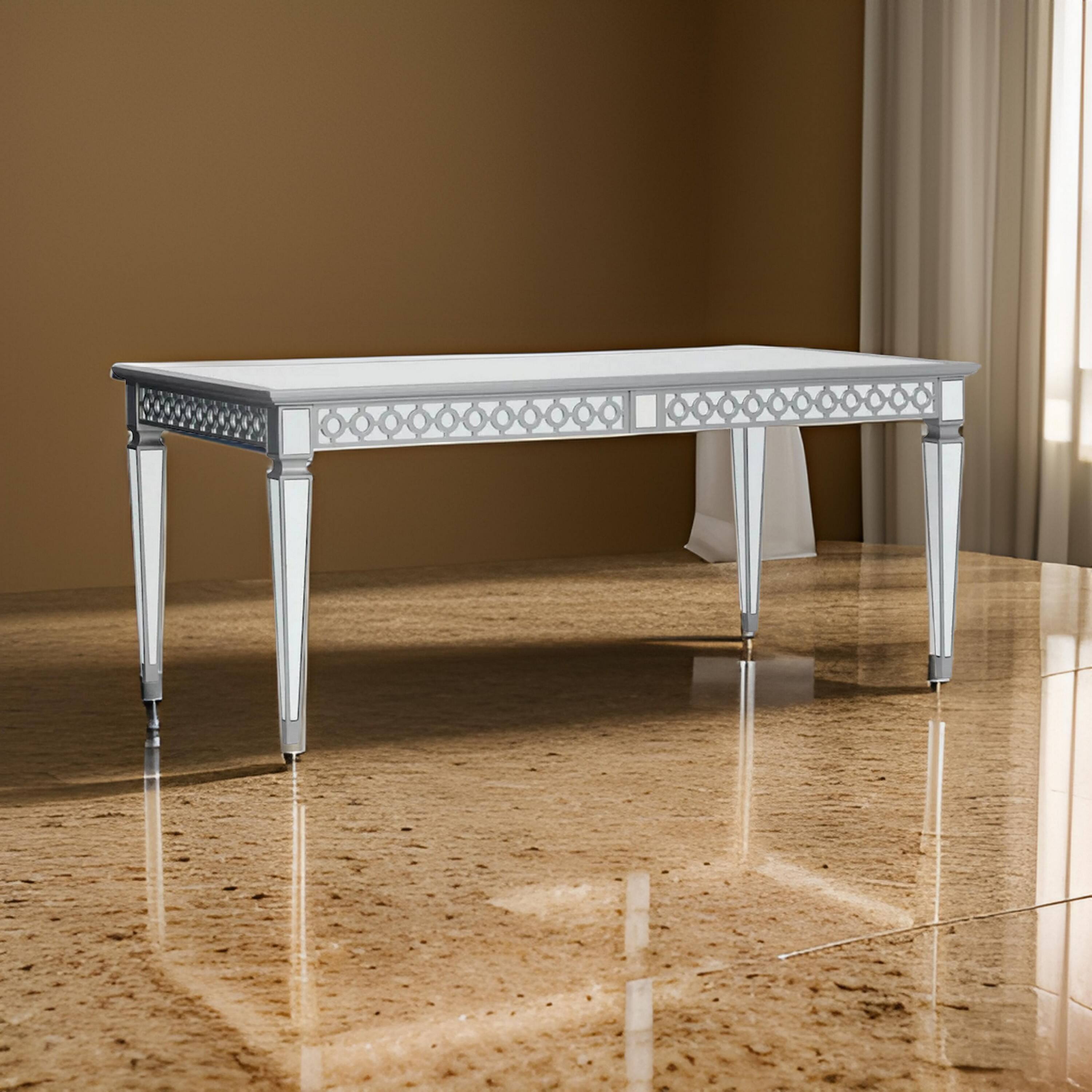 Alt View 5. Manhattan Lane - Ada 72-90 Inch Dining Table, Extendable Rectangular Top, Mirrored, Silver - Silver, Gray.