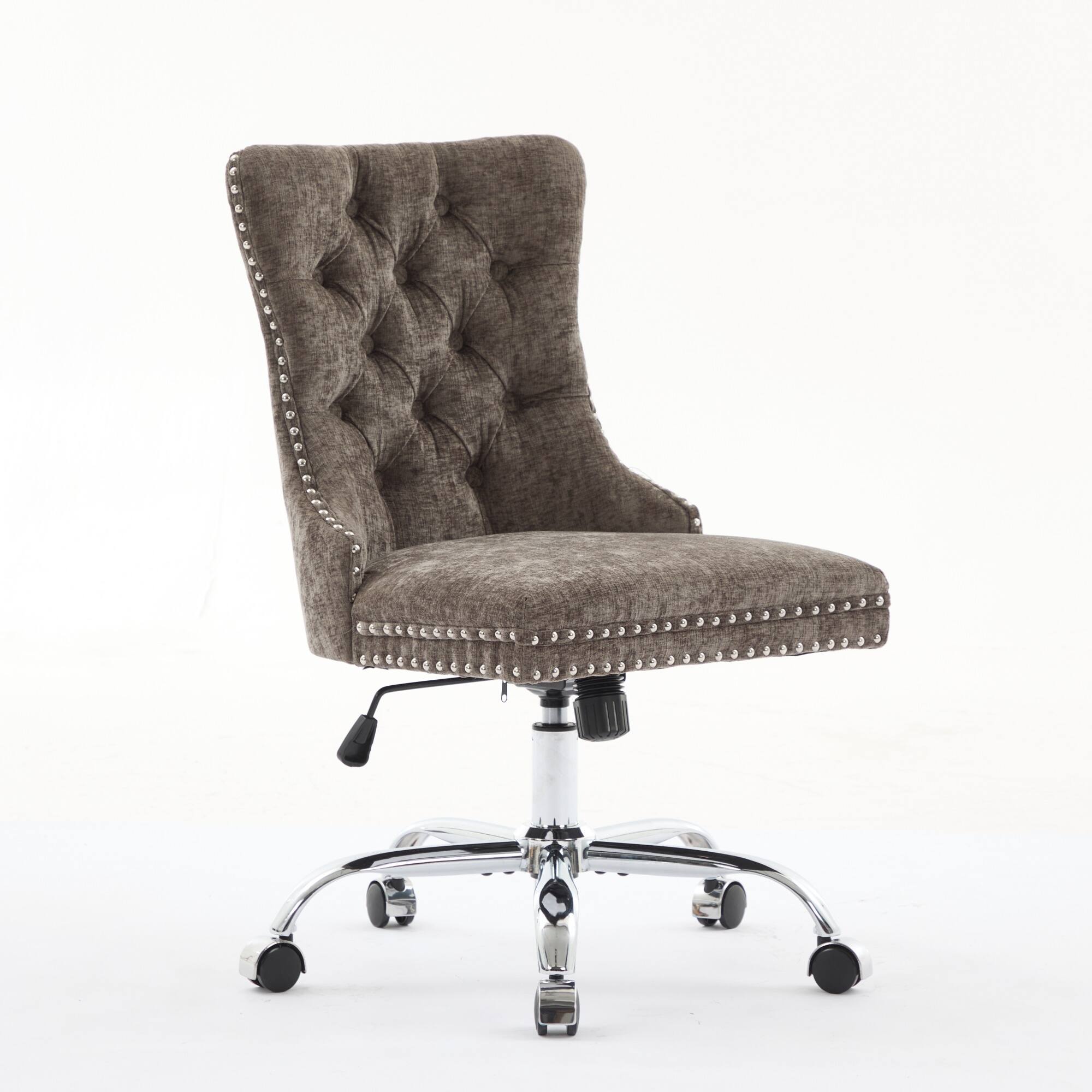 Angle. PexFix - Modern Office Chair, Tufted Chenille Upholstery, Adjustable Height & Swivel with Chrome Base, for Home Office - Gray.
