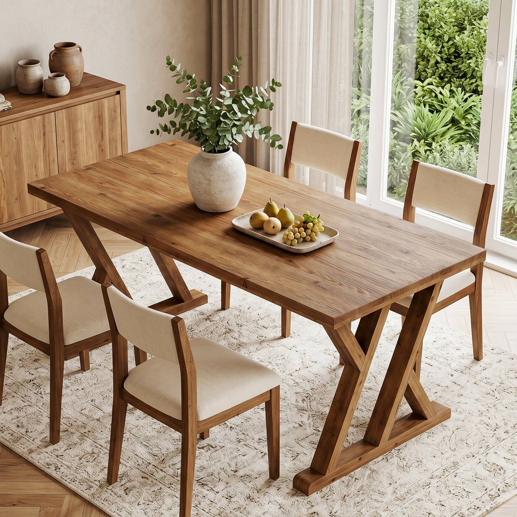 Angle. Tribesigns - Farmhouse Dining Table with Solid Wood Construction and Rectangular Top for Dining Room and Kitchen - Brown.