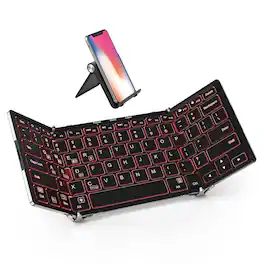 TECH SAFARI - Backlit Foldable Bk05 Wireless Folding With Backlight Portable Key Board For Travel Compact Ipad Tablet Lap - Default